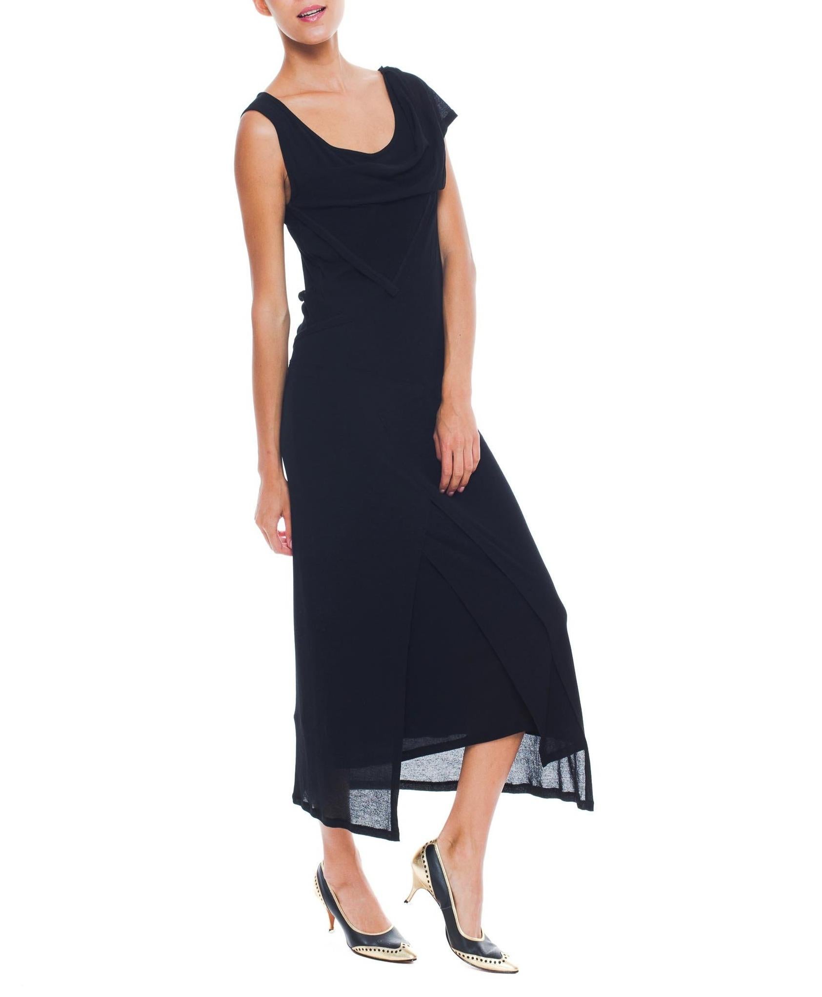 Women's 1990S ISSEY MIYAKE Black Cotton Jersey Asymmetrical Draped Dress For Sale