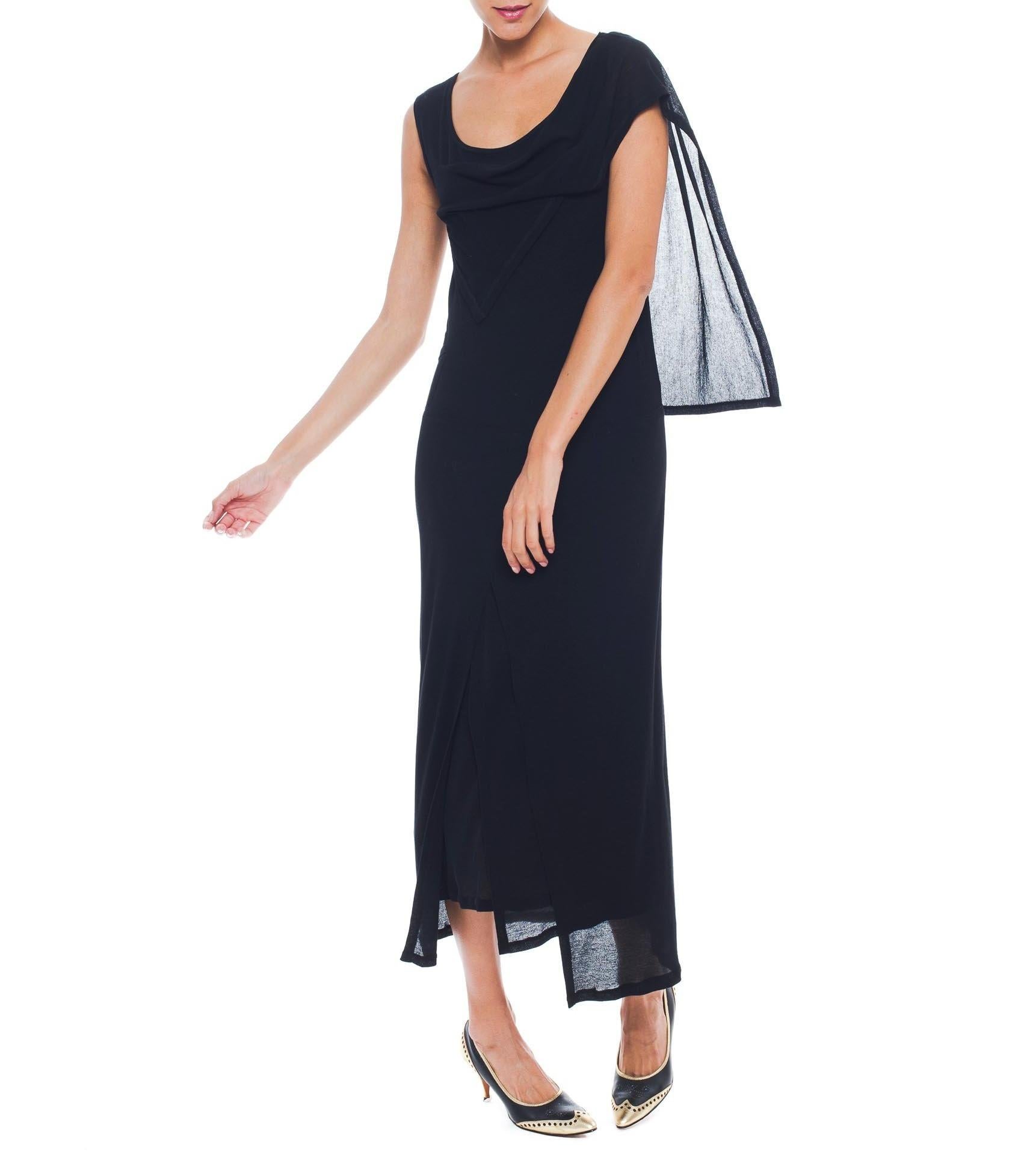 1990S ISSEY MIYAKE Black Cotton Jersey Asymmetrical Draped Dress For Sale 1