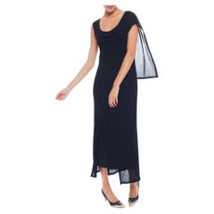 1990S ISSEY MIYAKE Black Cotton Jersey Asymmetrical Draped Dress