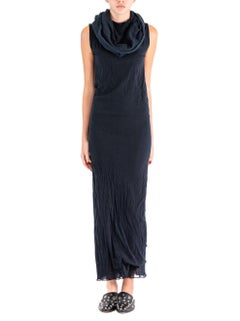 1990S ISSEY MIYAKE Black Cotton Net Cowl Neck Floor Length Dress