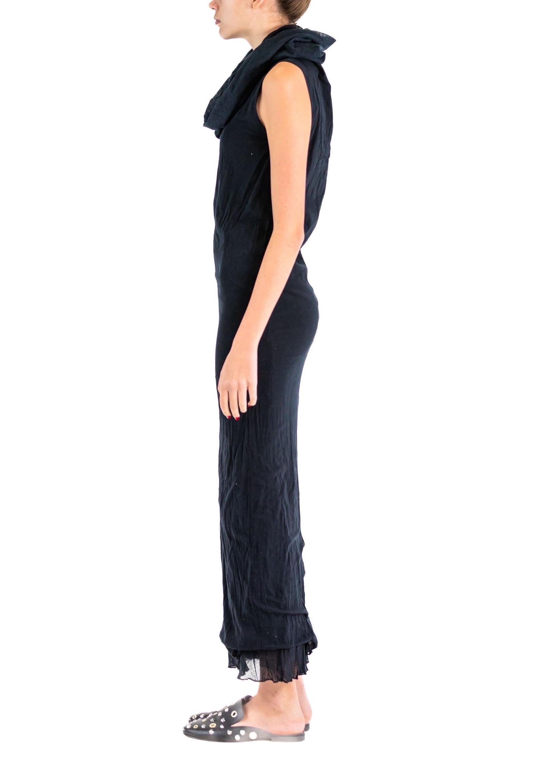 1990S ISSEY MIYAKE Black Cotton Net Cowl Neck Floor Length Dress In Excellent Condition For Sale In New York, NY