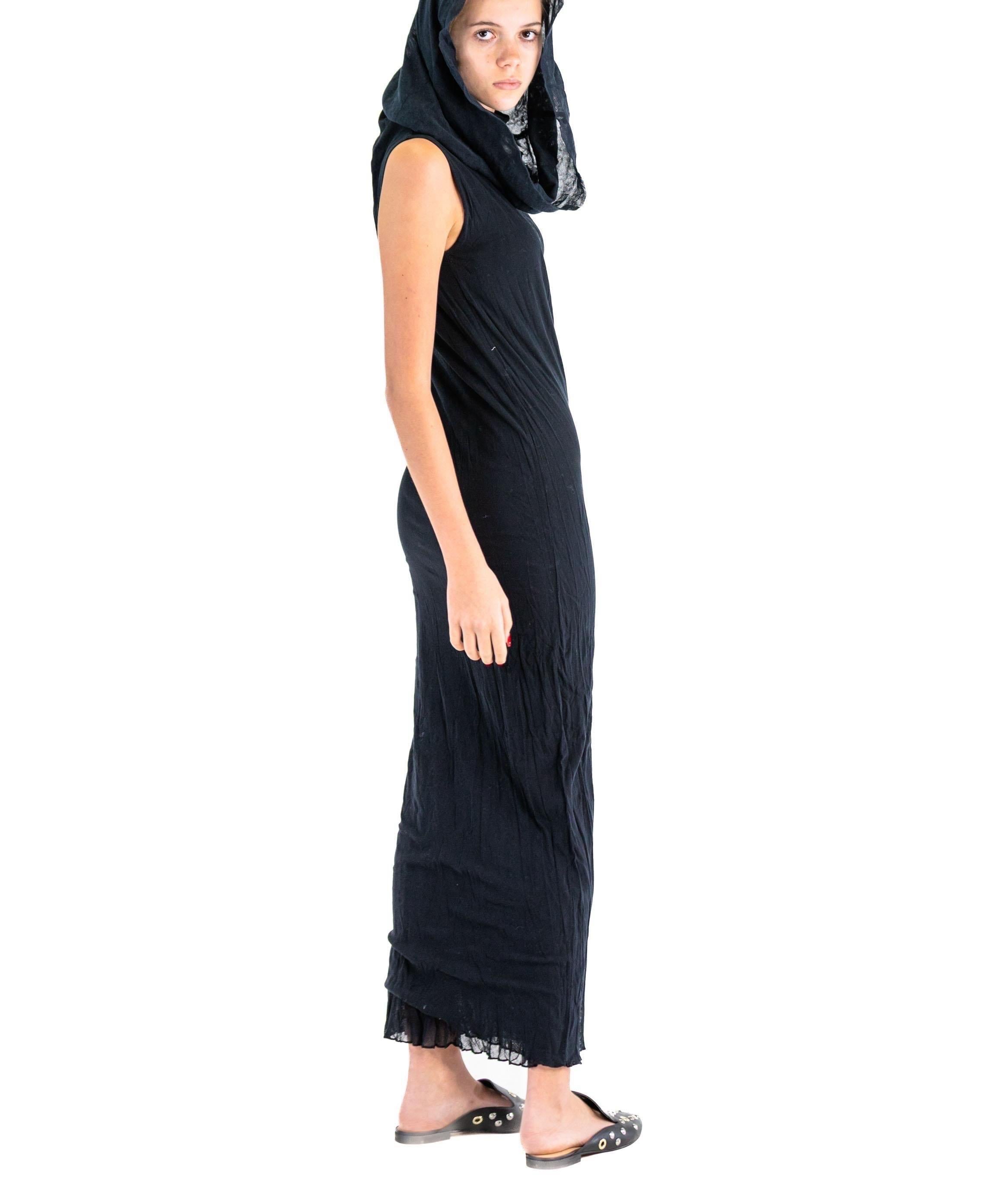 Women's or Men's 1990S ISSEY MIYAKE Black Cotton Net Cowl Neck Floor Length Dress For Sale