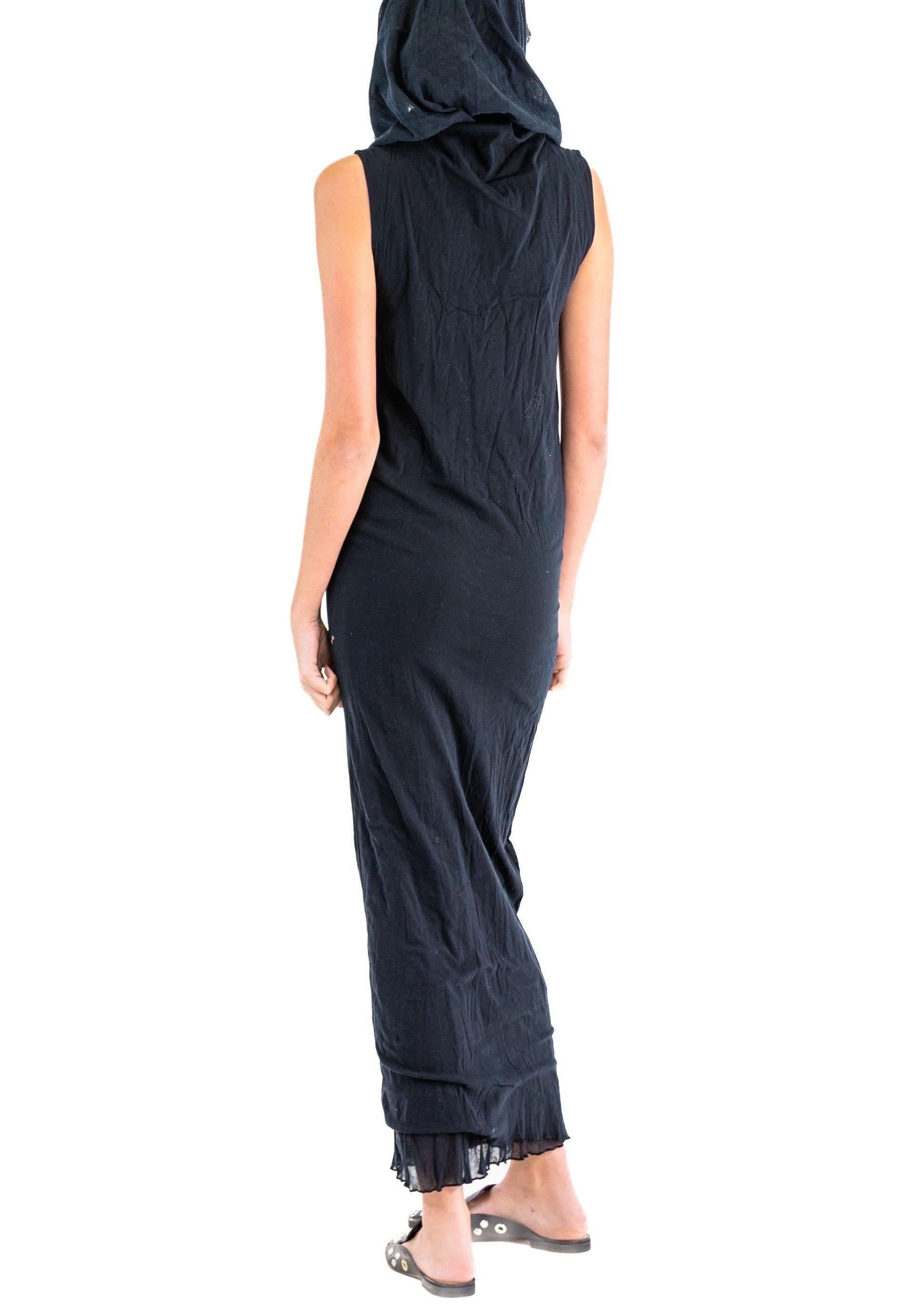 1990S ISSEY MIYAKE Black Cotton Net Cowl Neck Floor Length Dress For Sale 2