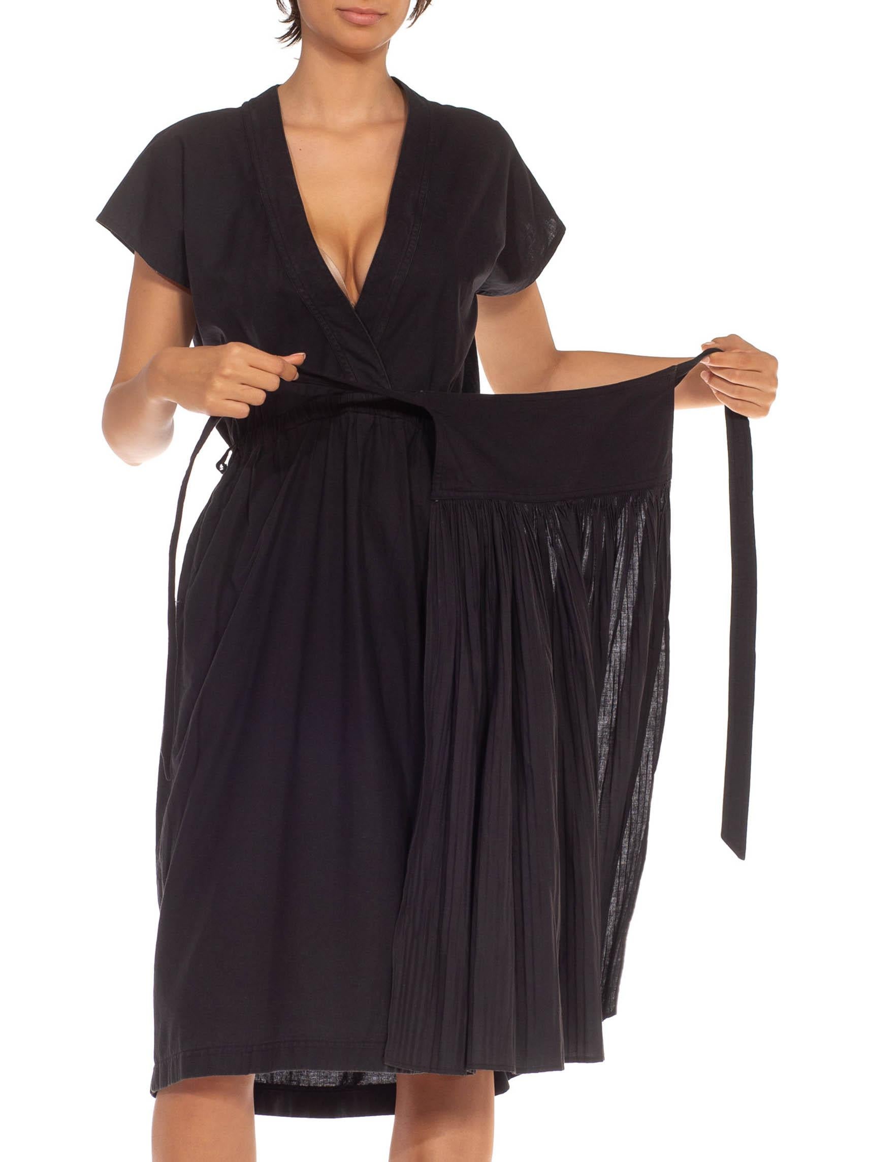 1990S Issey Miyake Black Cotton Pleated Dress With Apron 1