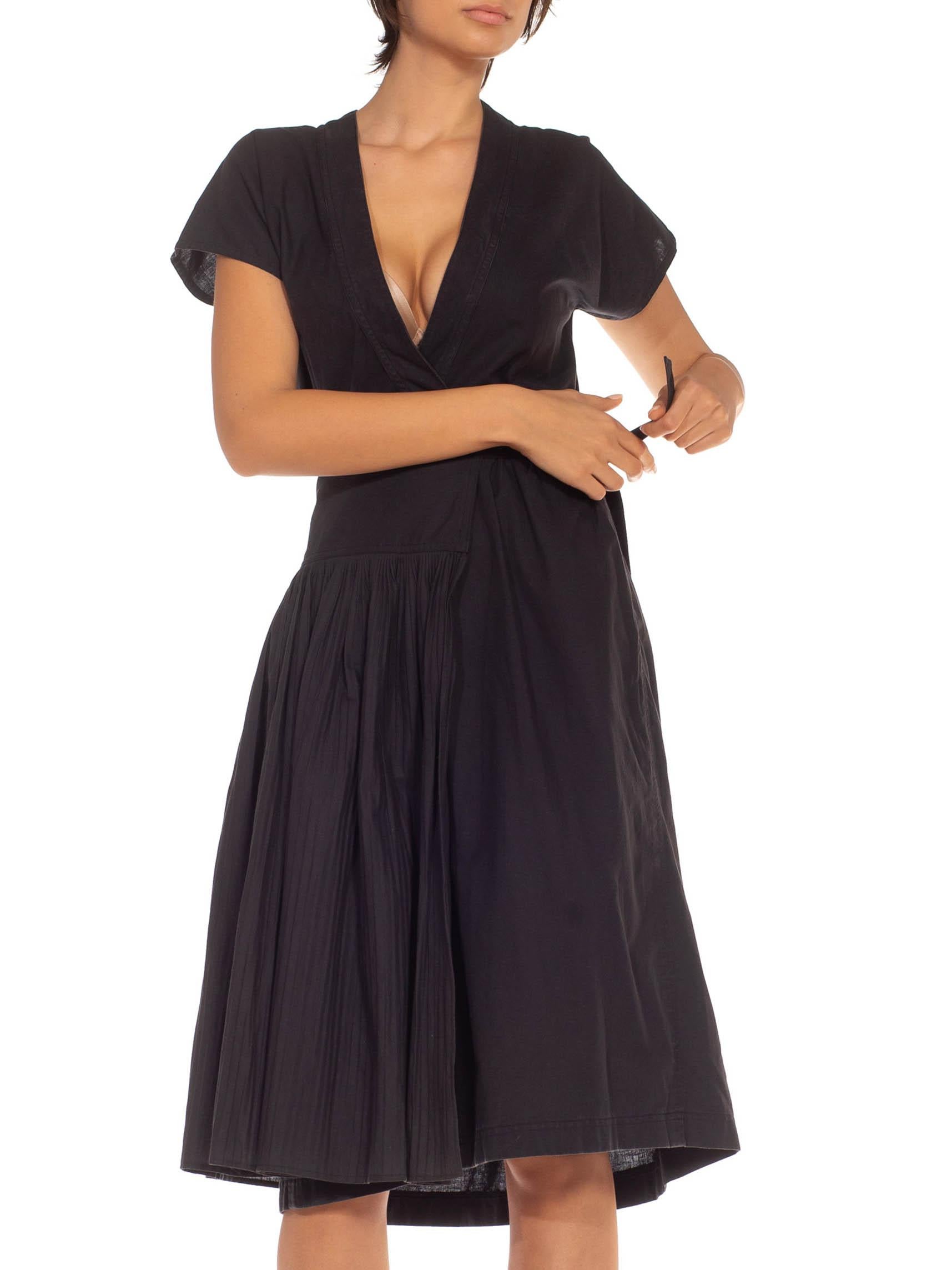 1990S Issey Miyake Black Cotton Pleated Dress With Apron 4