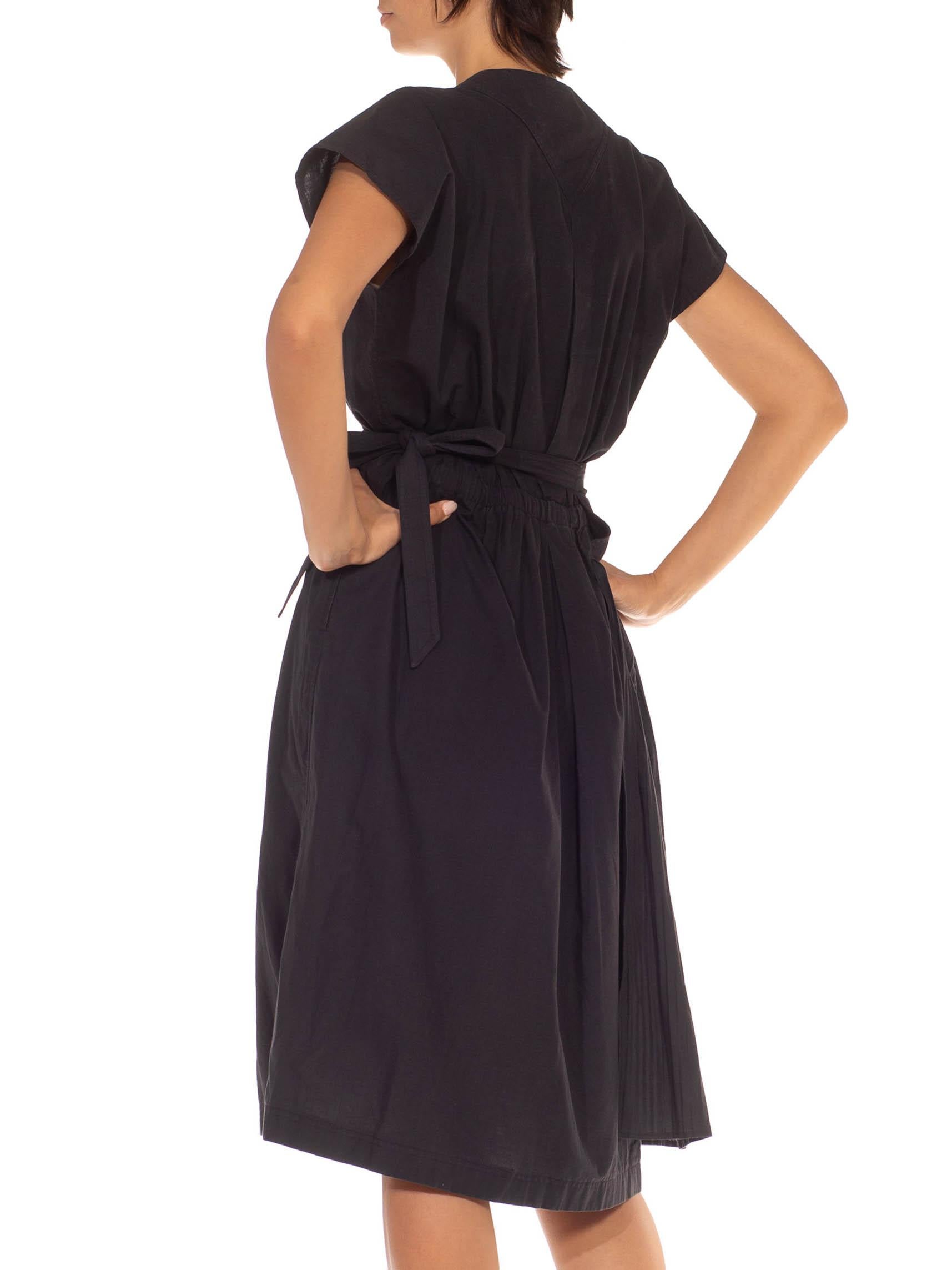 1990S Issey Miyake Black Cotton Pleated Dress With Apron 6