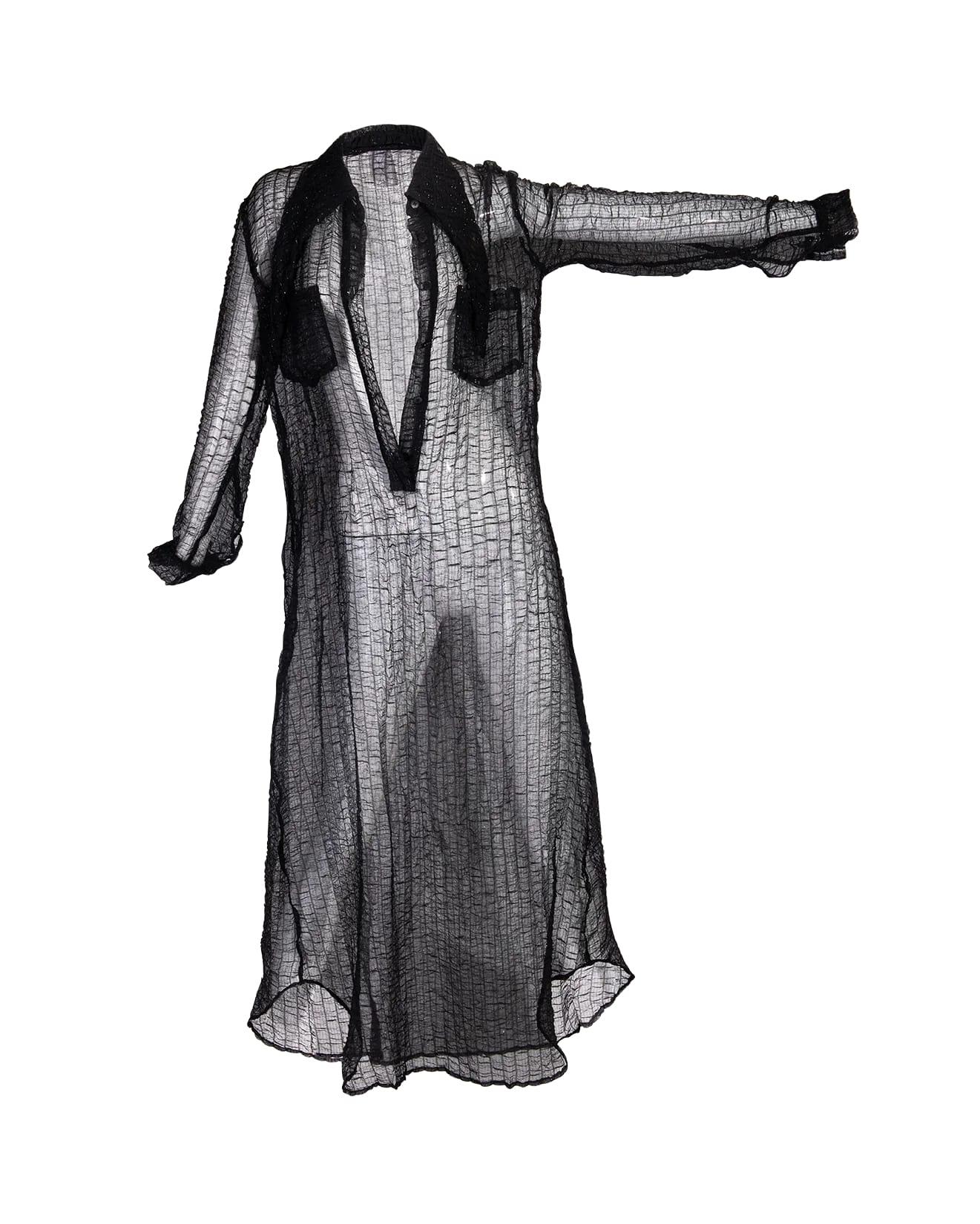 1990's Issey Miyake Black Metallic Dress with Oversized Pointed Collar 1