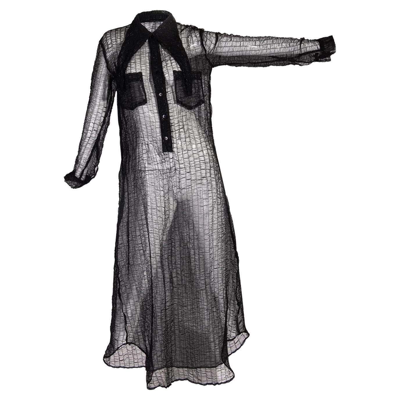 1990's Issey Miyake Black Metallic Dress with Oversized Pointed Collar