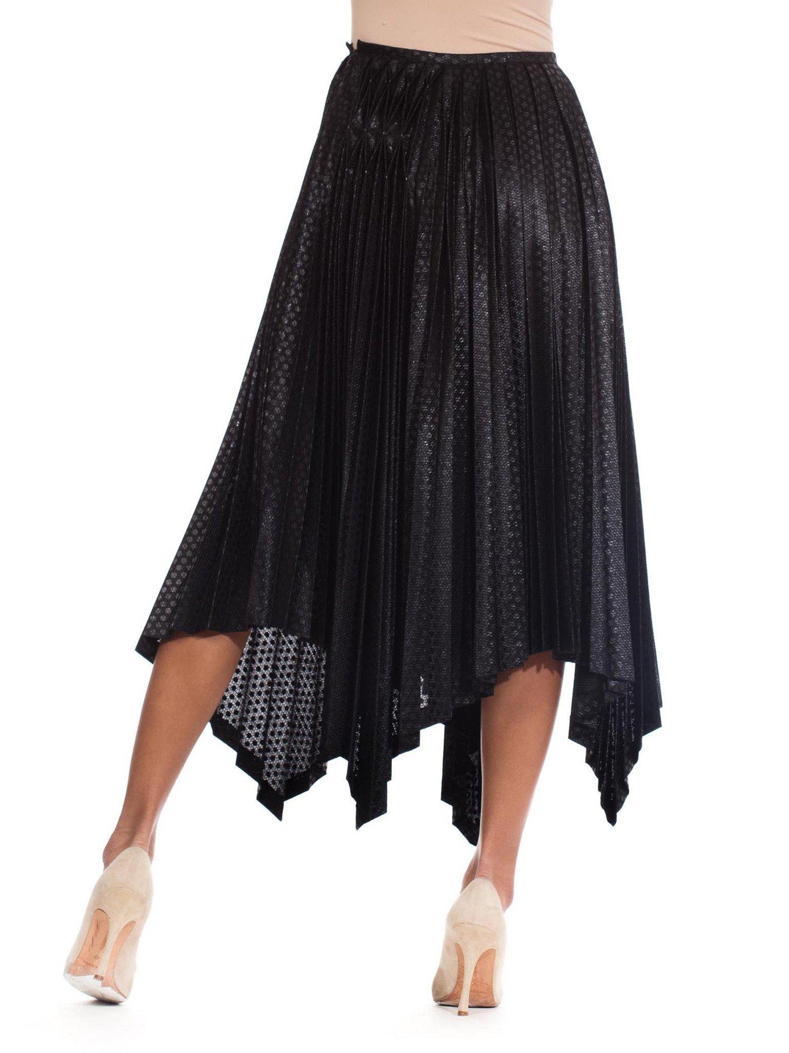 1990S ISSEY MIYAKE Black Metallic Polyester Pleated Skirt In Excellent Condition In New York, NY