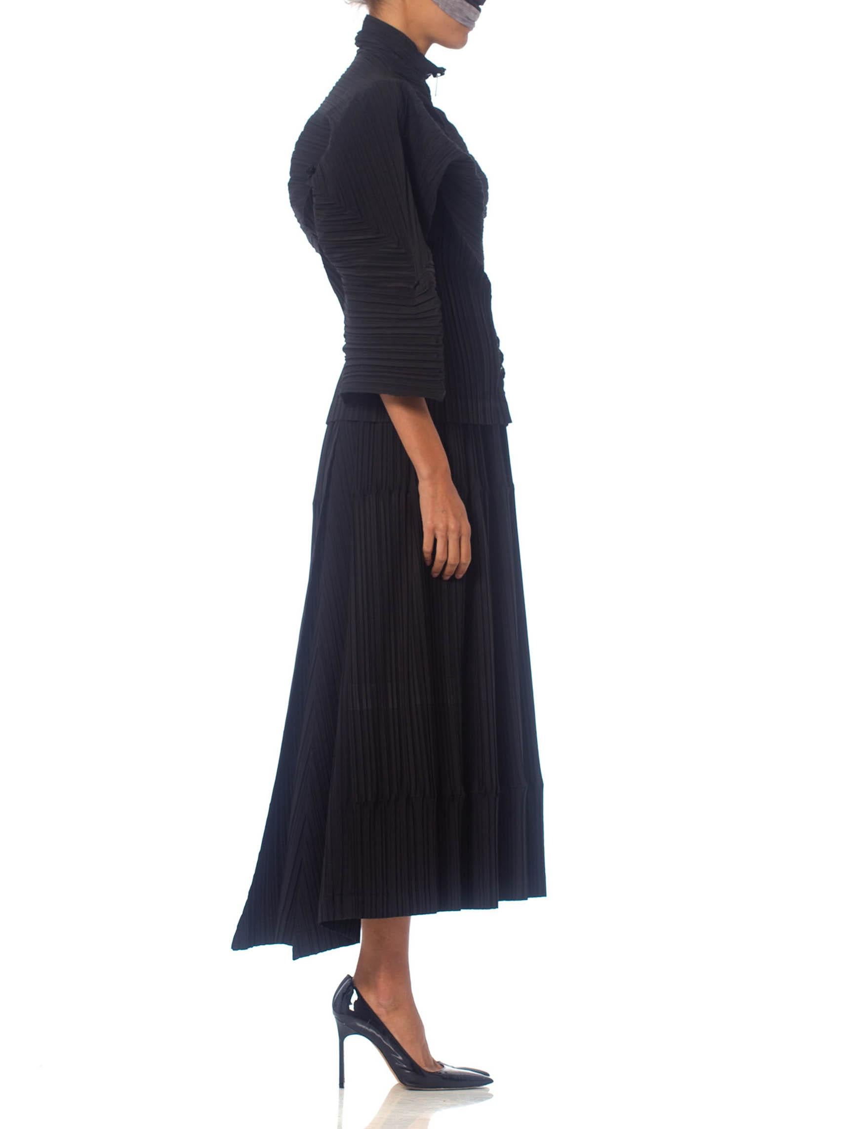 Women's 1990S ISSEY MIYAKE Black Pleated Poly Blend Jacket & Skirt Ensemble For Sale