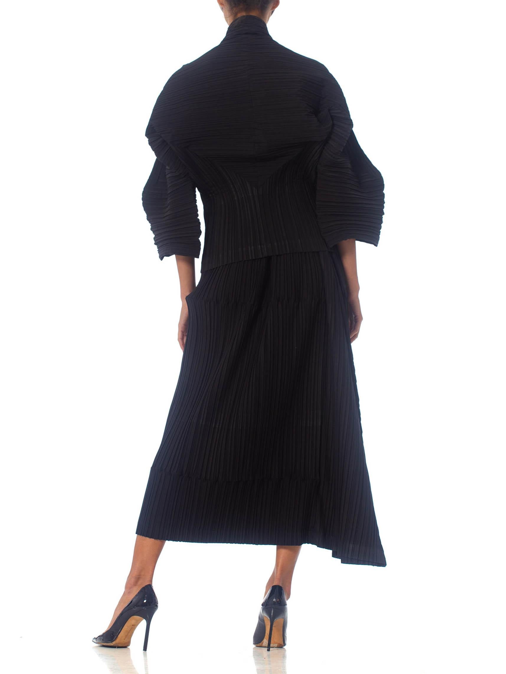 1990S ISSEY MIYAKE Black Pleated Poly Blend Jacket & Skirt Ensemble For Sale 1