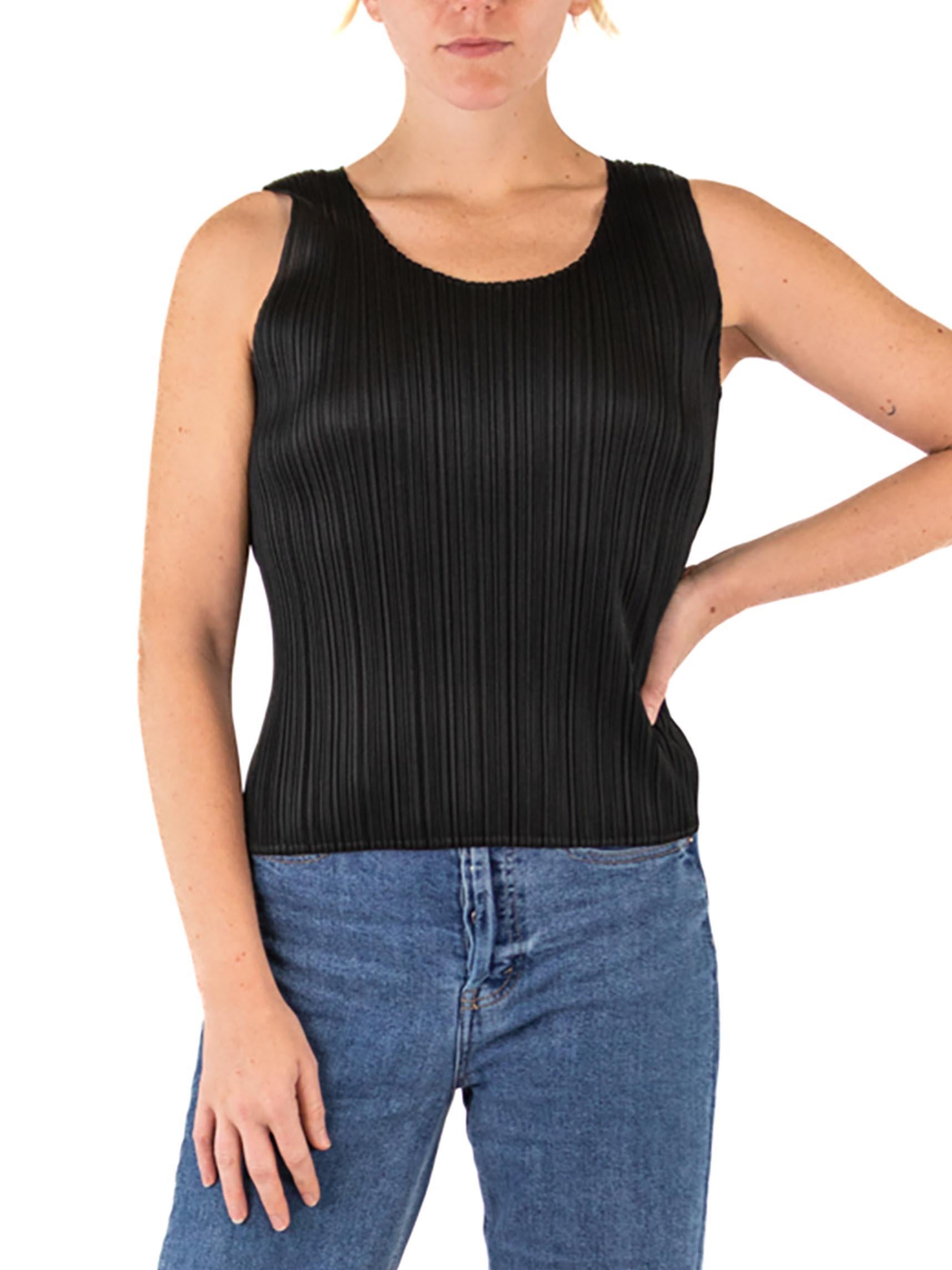 1990S ISSEY MIYAKE Black Pleated Polyester Top For Sale 1