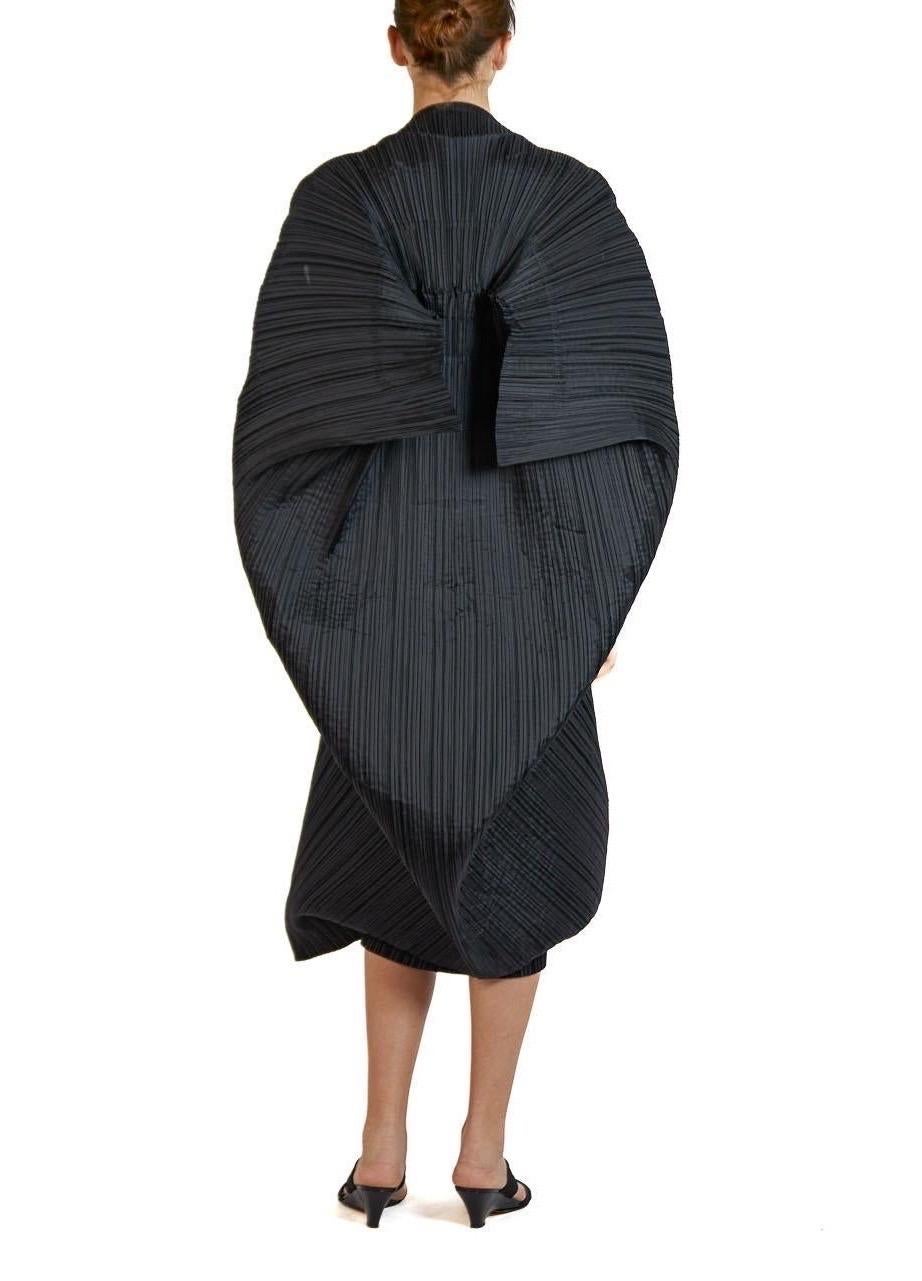 1990S ISSEY MIYAKE Black Polyester Pleated Sculptural Dress For Sale 3