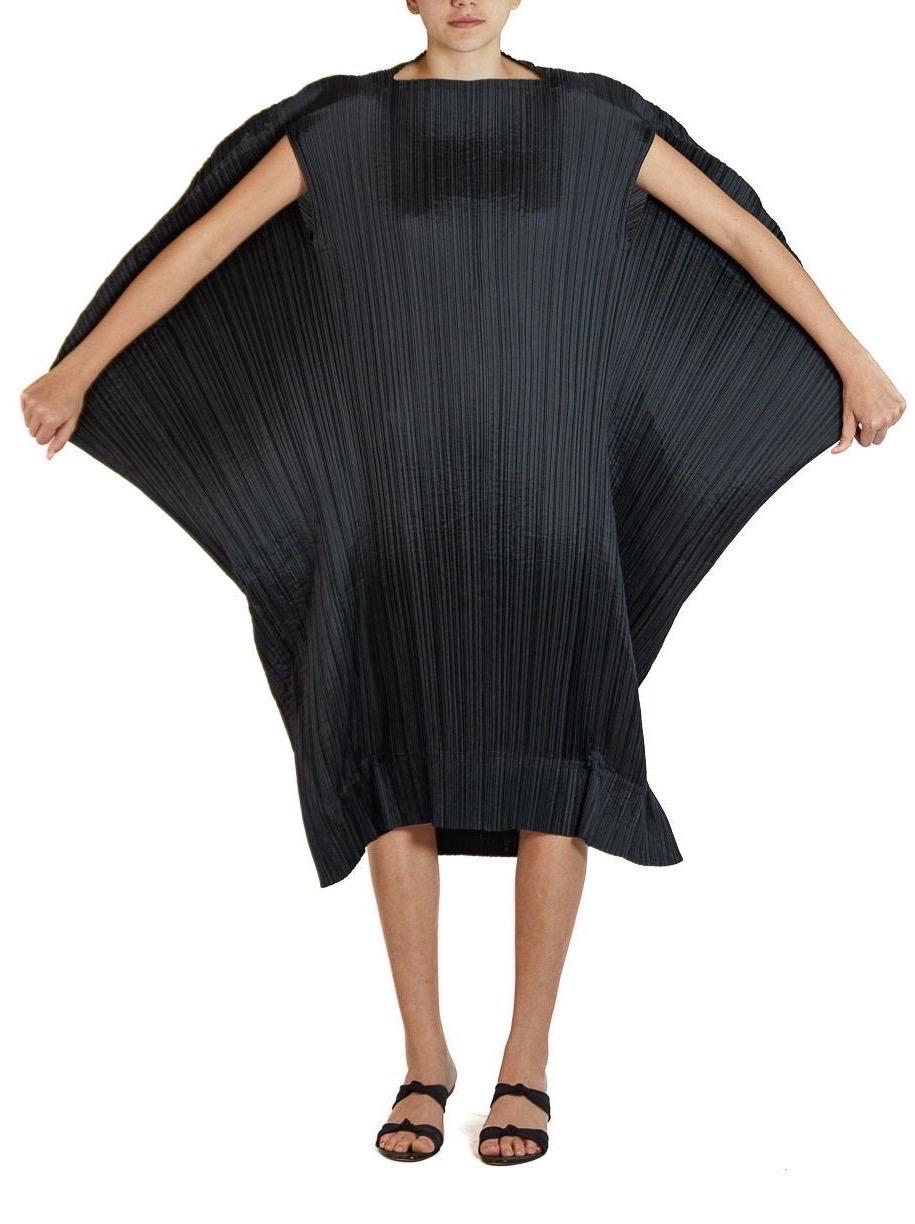 1990S ISSEY MIYAKE Black Polyester Pleated Sculptural Dress For Sale 5