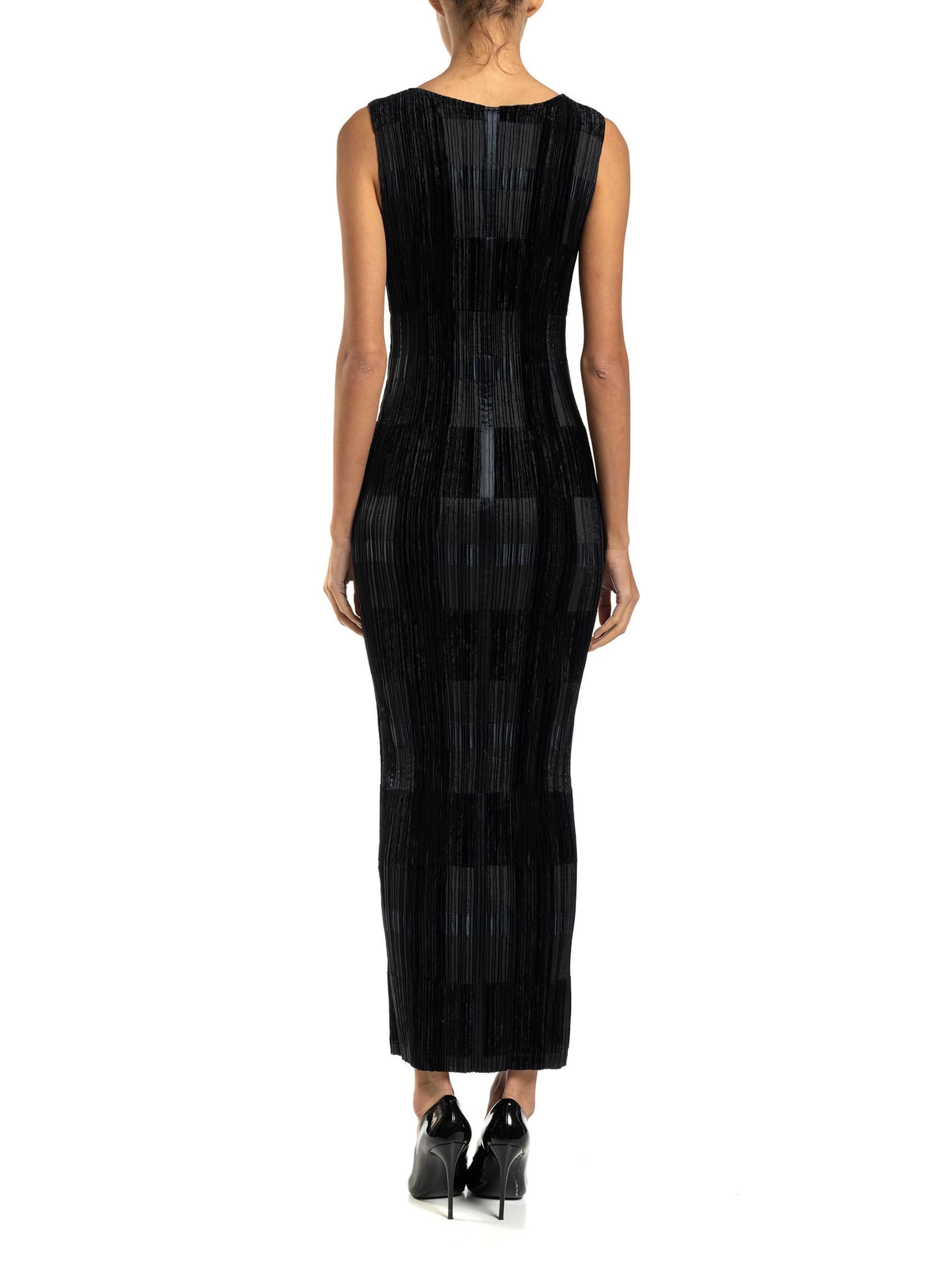 1990S ISSEY MIYAKE Black Polyester Pleated Velvet Patchwork Gown 5