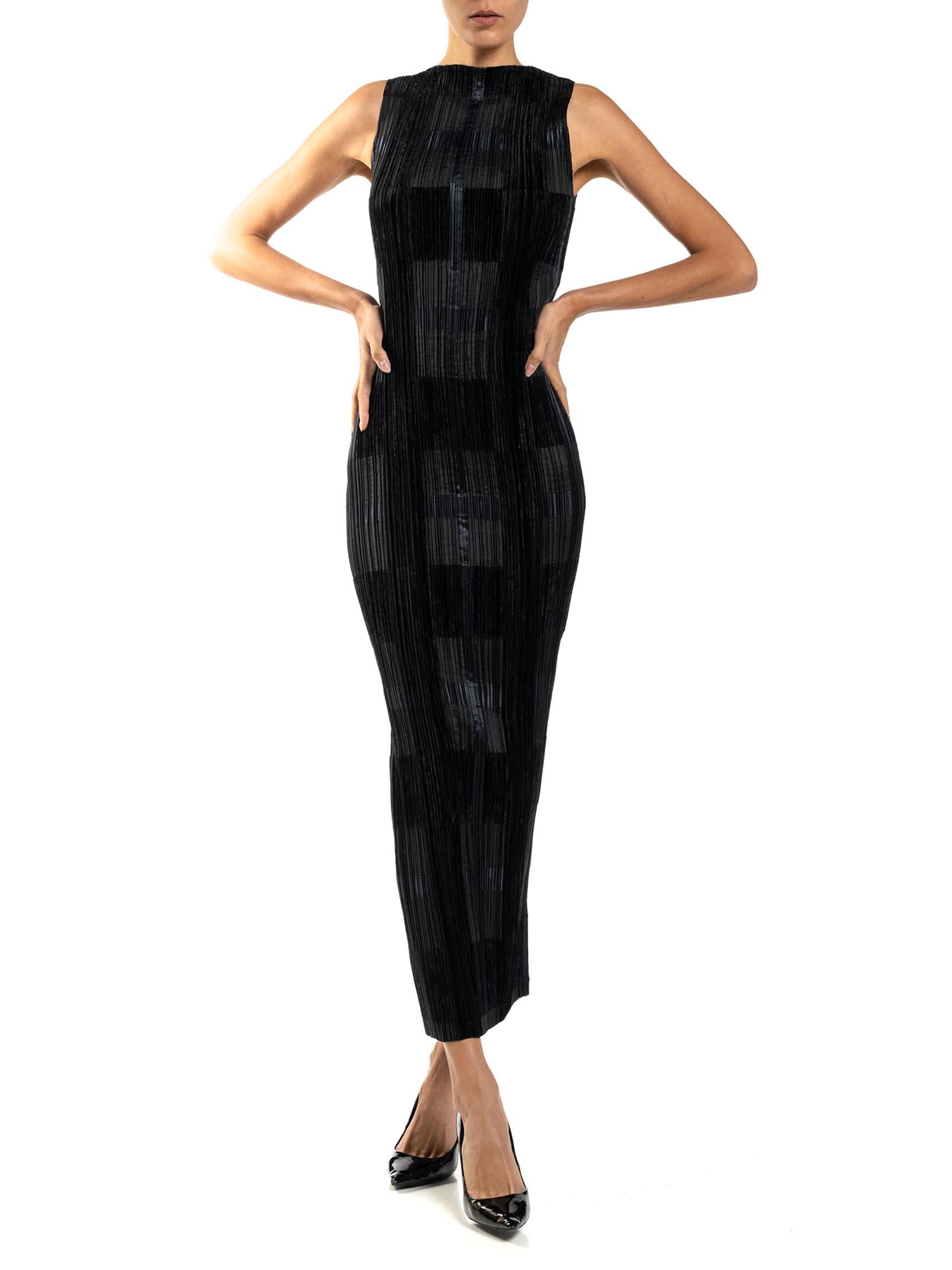 1990S ISSEY MIYAKE Black Polyester Pleated Velvet Patchwork Gown 6
