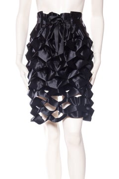 1990S ISSEY MIYAKE Black Polyester Satin  Avant Garde Ribbon Accordian Skirt