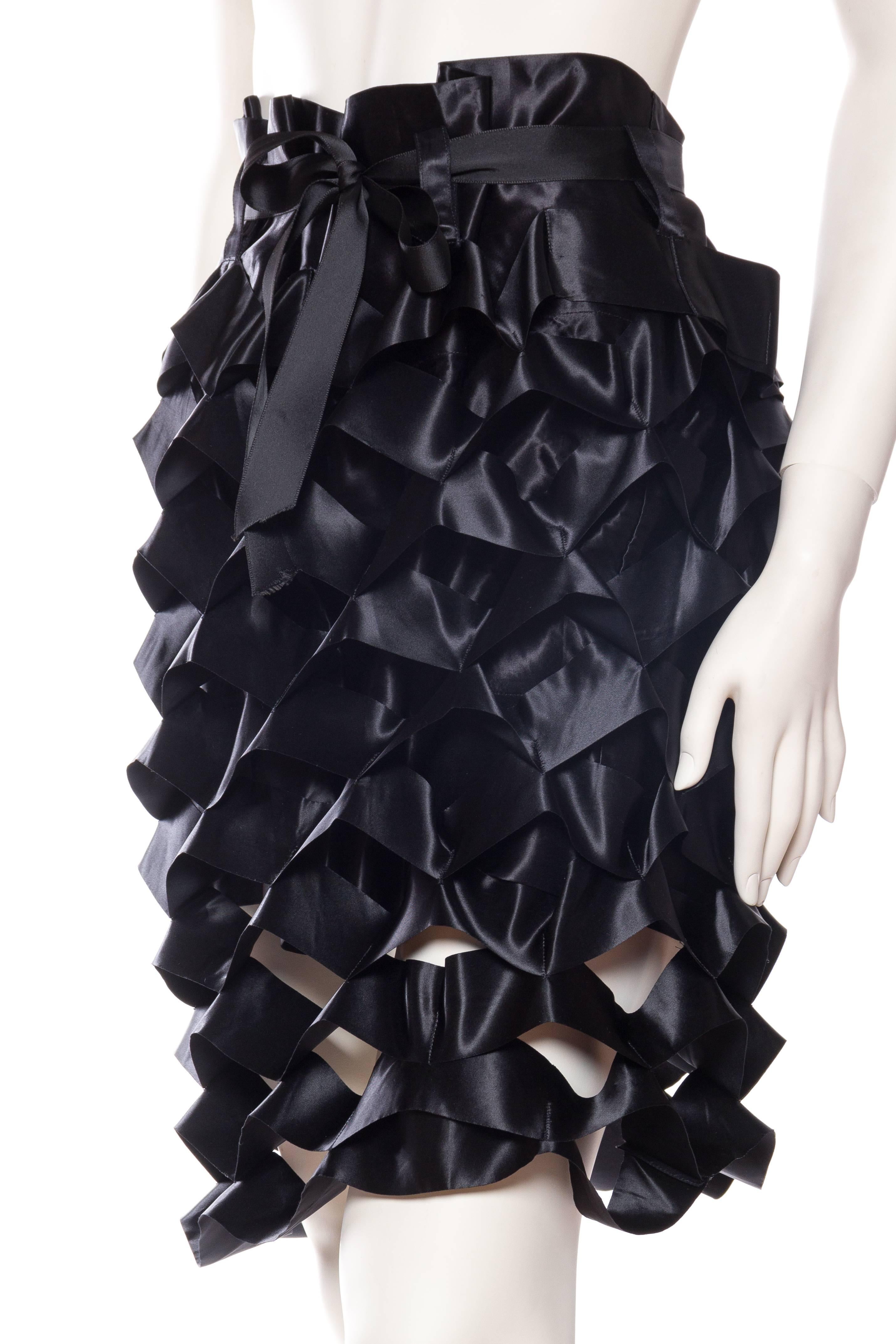 Women's 1990S ISSEY MIYAKE Black Polyester Satin  Avant Garde Ribbon Accordian Skirt For Sale