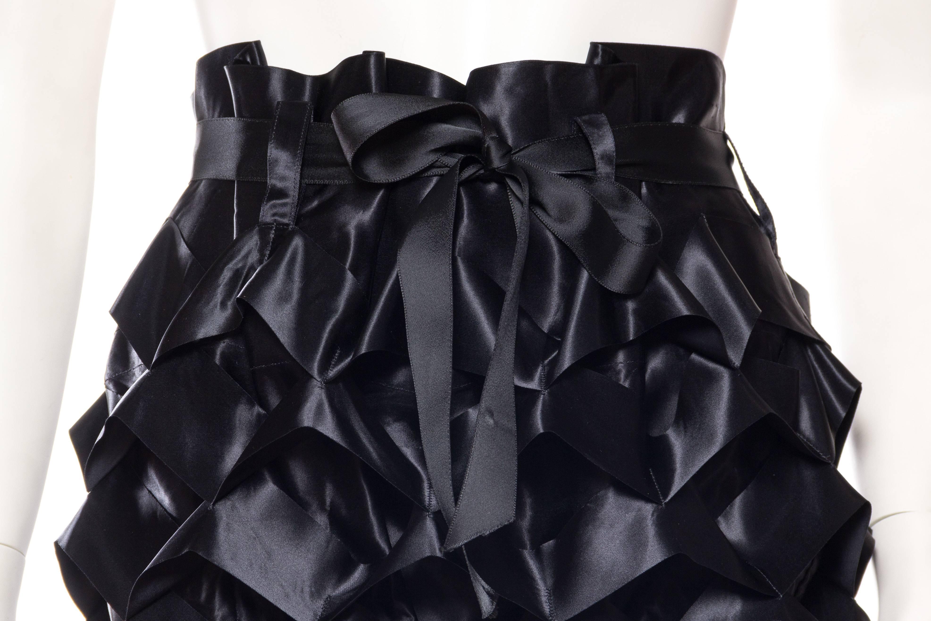 1990S ISSEY MIYAKE Black Polyester Satin  Avant Garde Ribbon Accordian Skirt For Sale 2