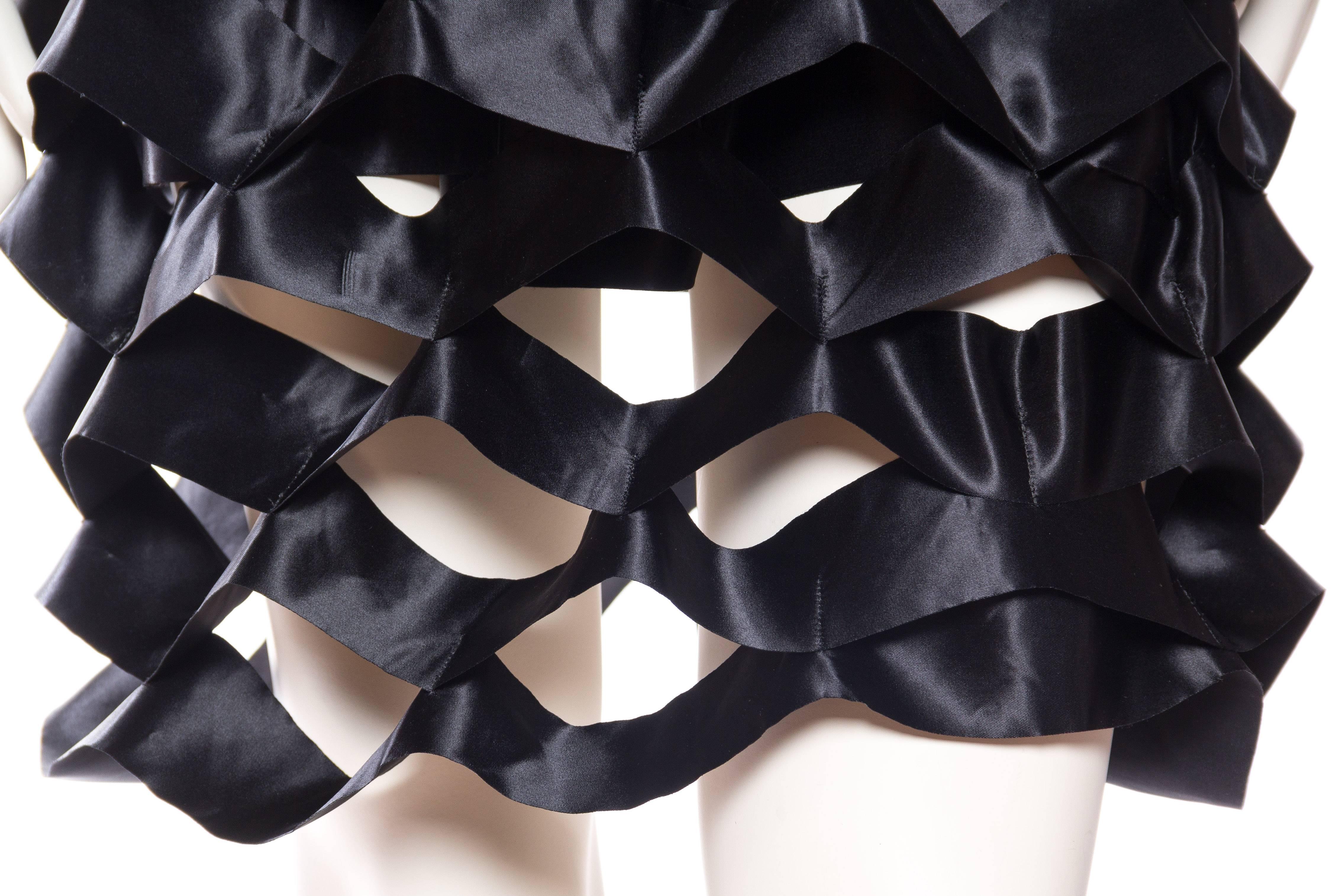 1990S ISSEY MIYAKE Black Polyester Satin  Avant Garde Ribbon Accordian Skirt For Sale 3