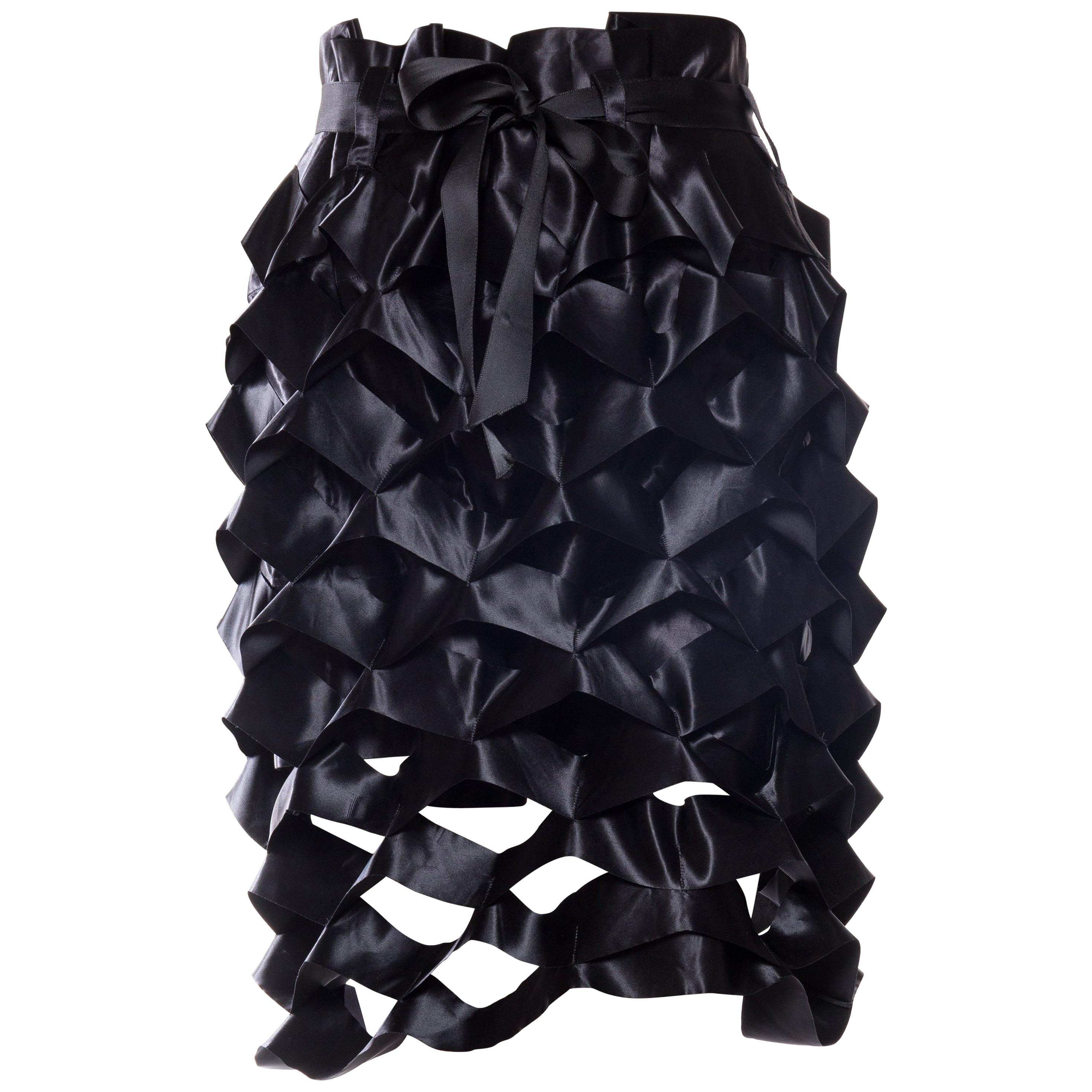 1990S ISSEY MIYAKE Black Polyester Satin Avant Garde Ribbon 1990S ISSEY MIYAKE Black Polyester Satin Avant Garde Ribbon