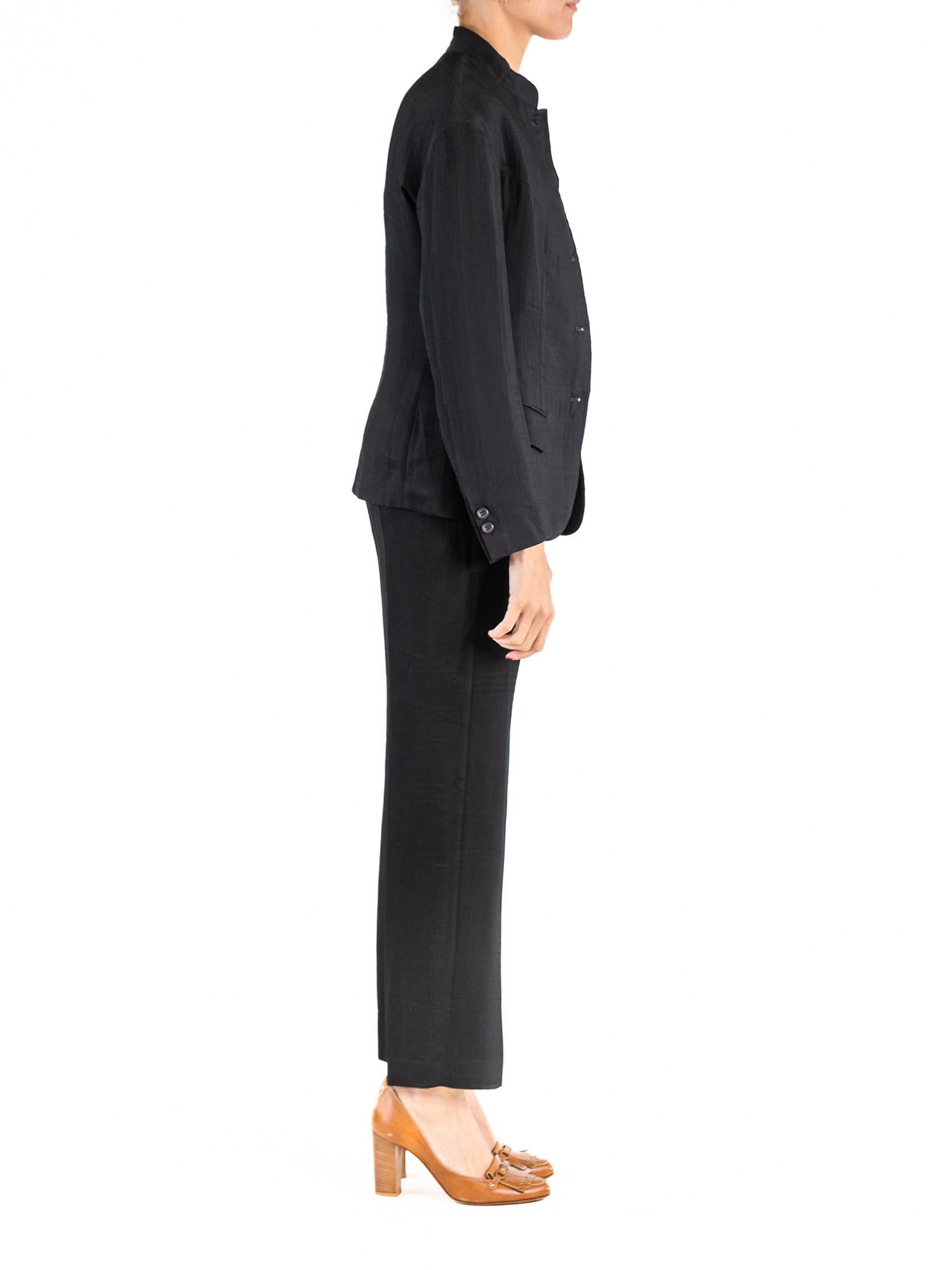 Women's 1990S ISSEY MIYAKE Black Rayon Blend Lightweight Pucker Double-Weave Pant Suit For Sale