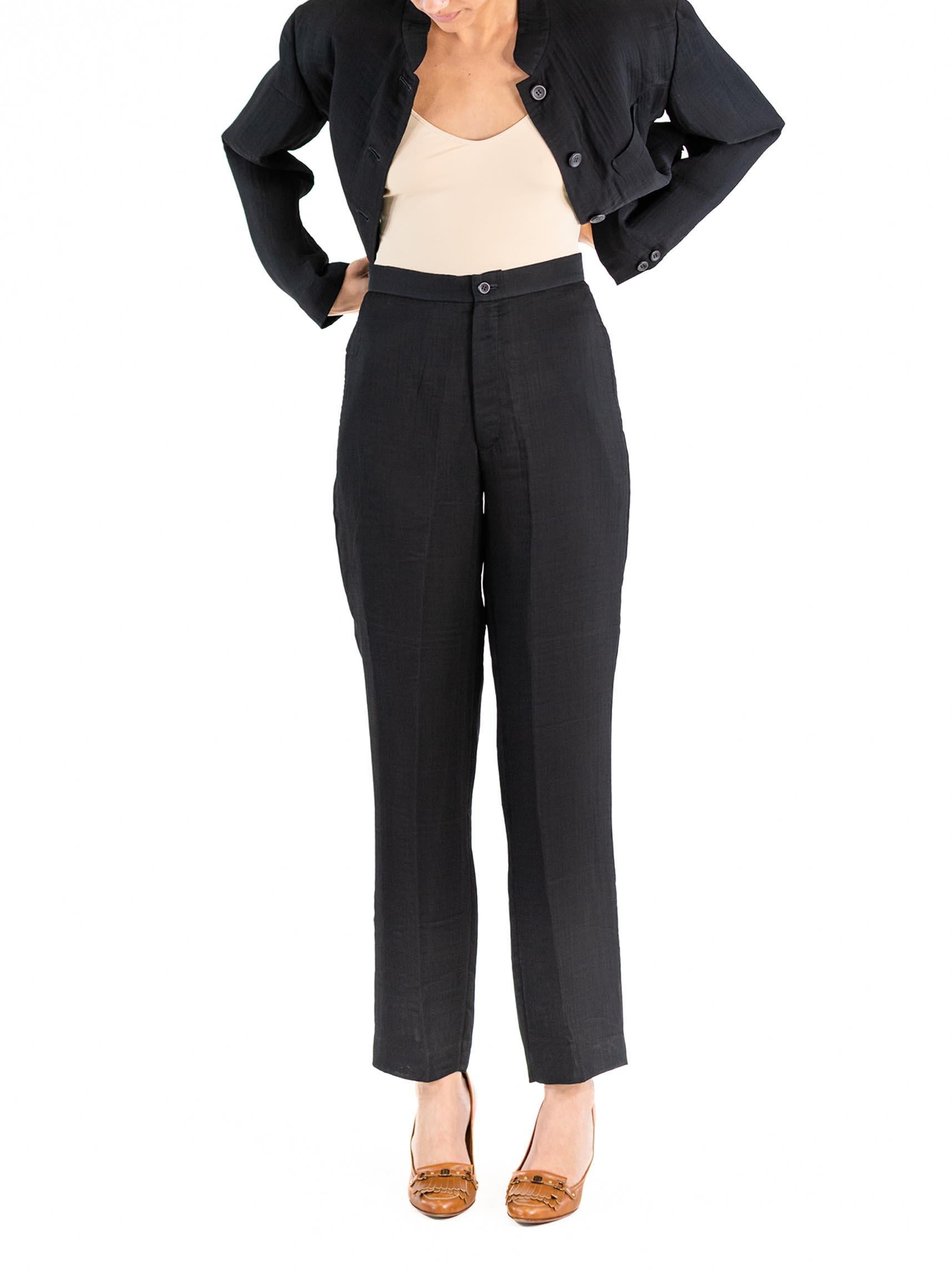 1990S ISSEY MIYAKE Black Rayon Blend Lightweight Pucker Double-Weave Pant Suit For Sale 2