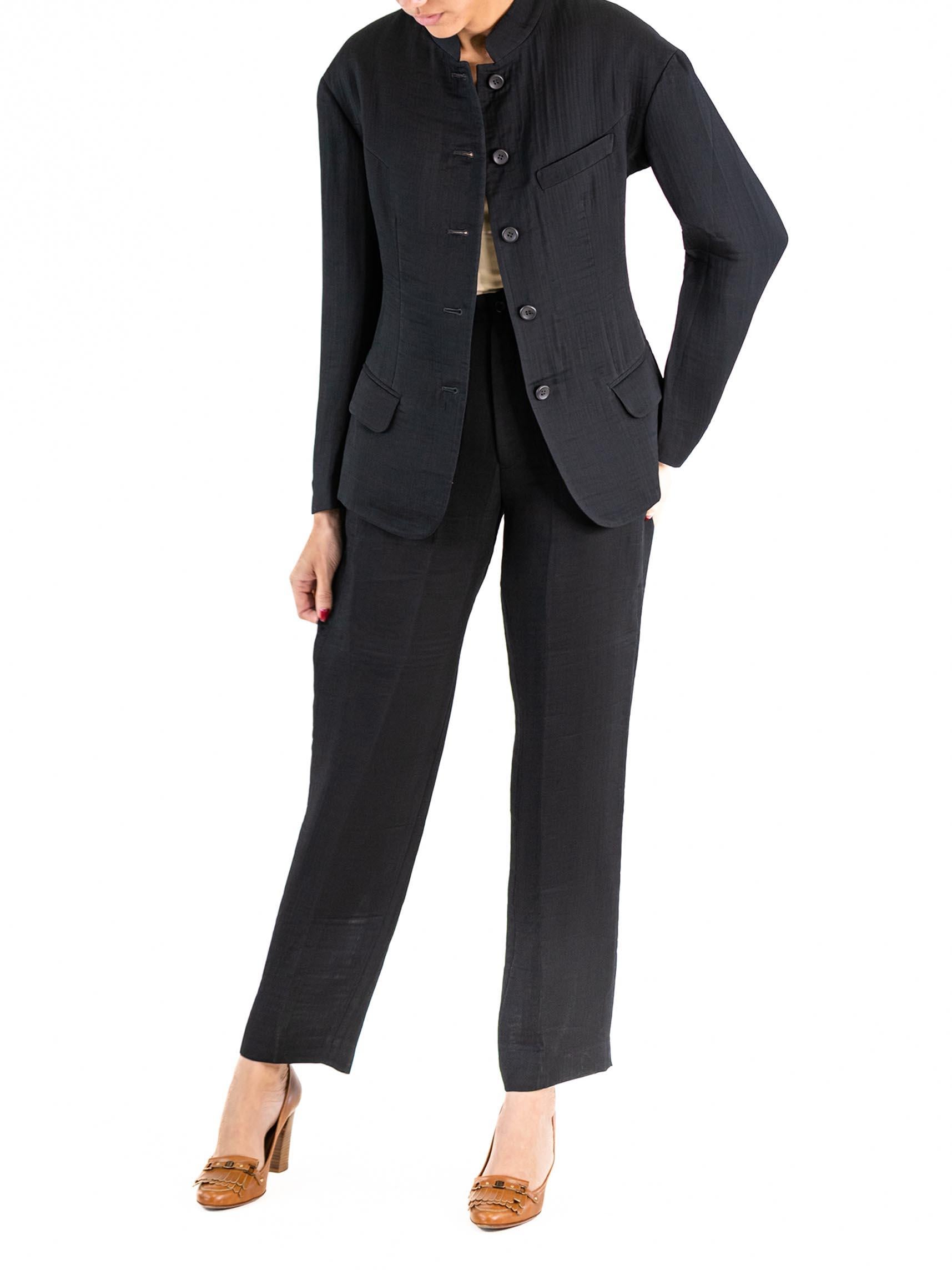 1990S ISSEY MIYAKE Black Rayon Blend Lightweight Pucker Double-Weave Pant Suit For Sale 3