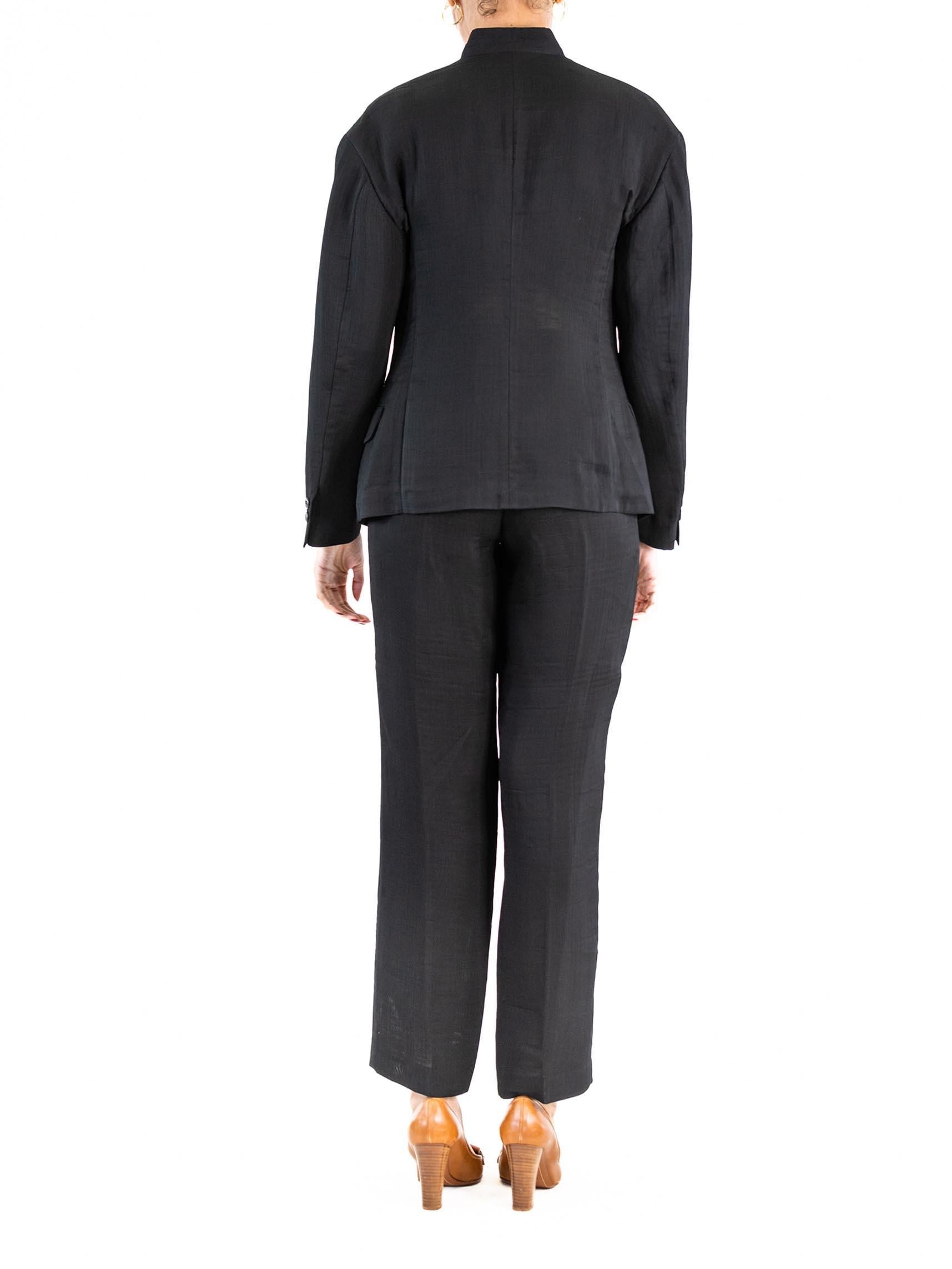 1990S ISSEY MIYAKE Black Rayon Blend Lightweight Pucker Double-Weave Pant Suit For Sale 4