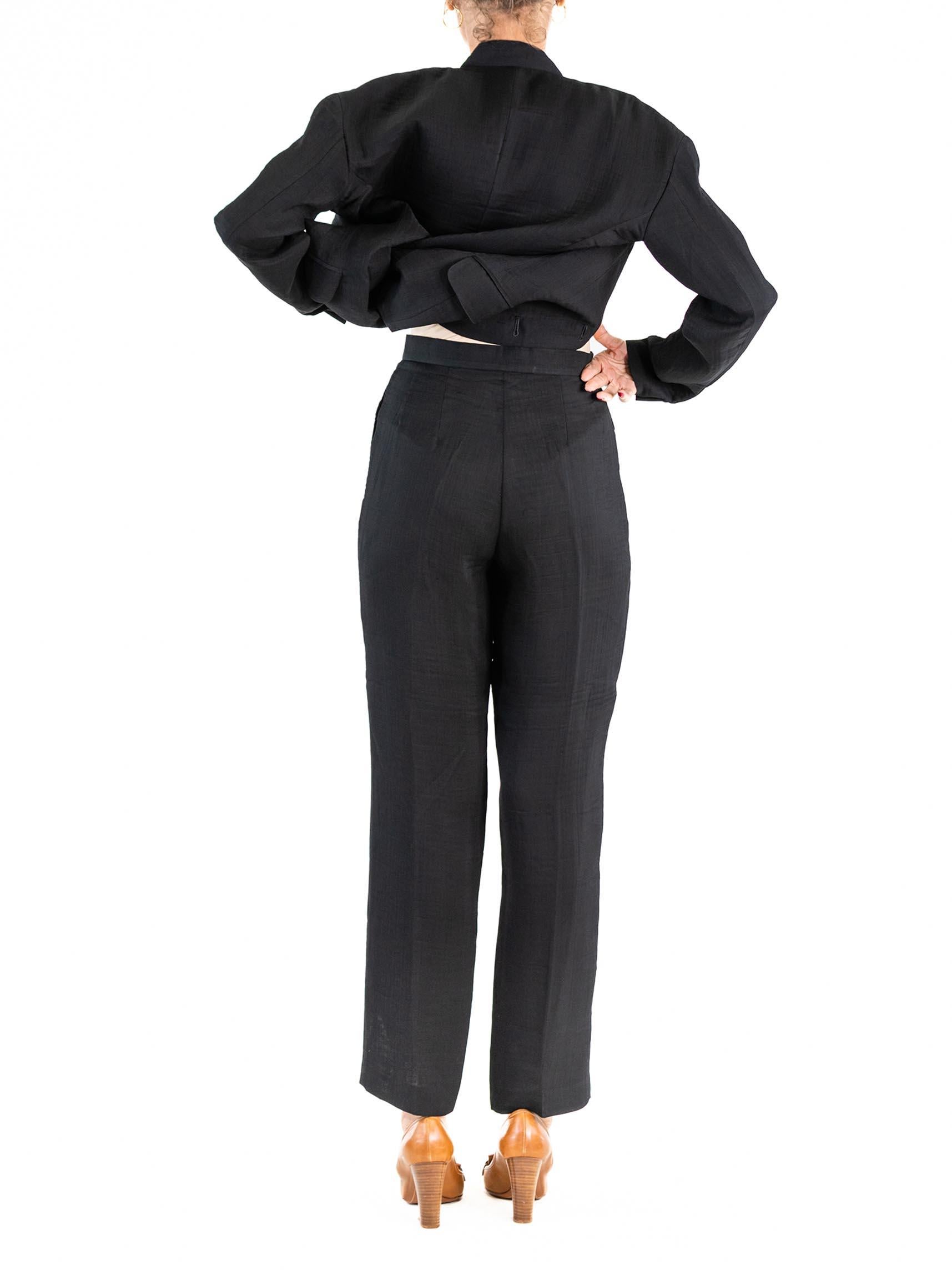 1990S ISSEY MIYAKE Black Rayon Blend Lightweight Pucker Double-Weave Pant Suit For Sale 5