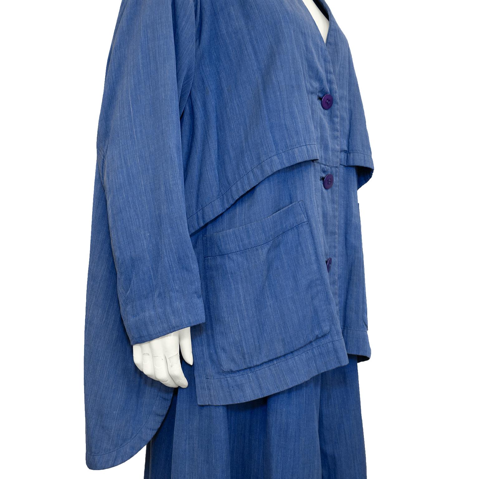1990s Issey Miyake Blue Cotton Oversize Ensemble  For Sale 2