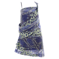 1990s Issey Miyake Blue & Green Lace One Shoulder Blouse W/ Pleated Tank