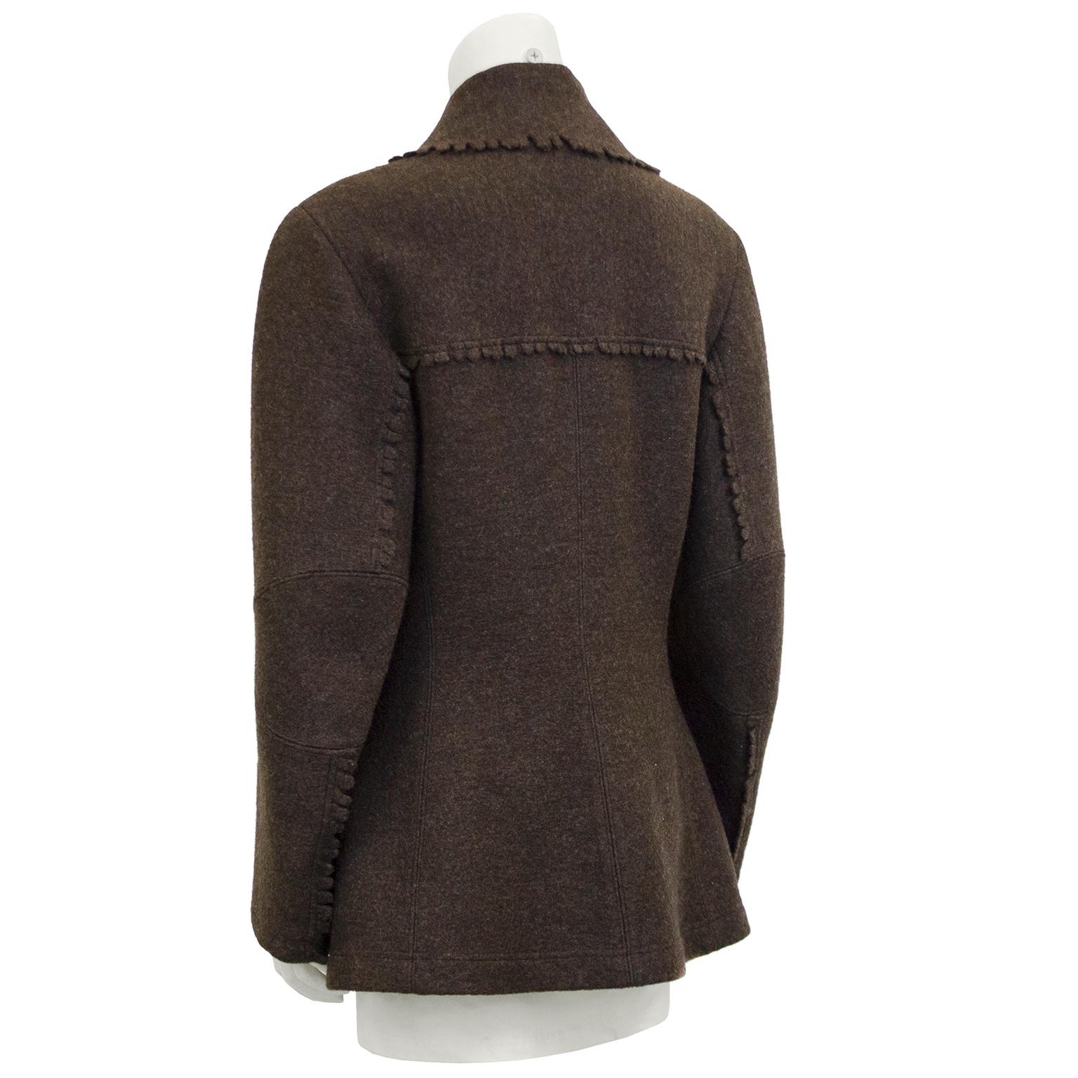 Black 1990s Issey Miyake Brown Felted Wool Peacoat   For Sale