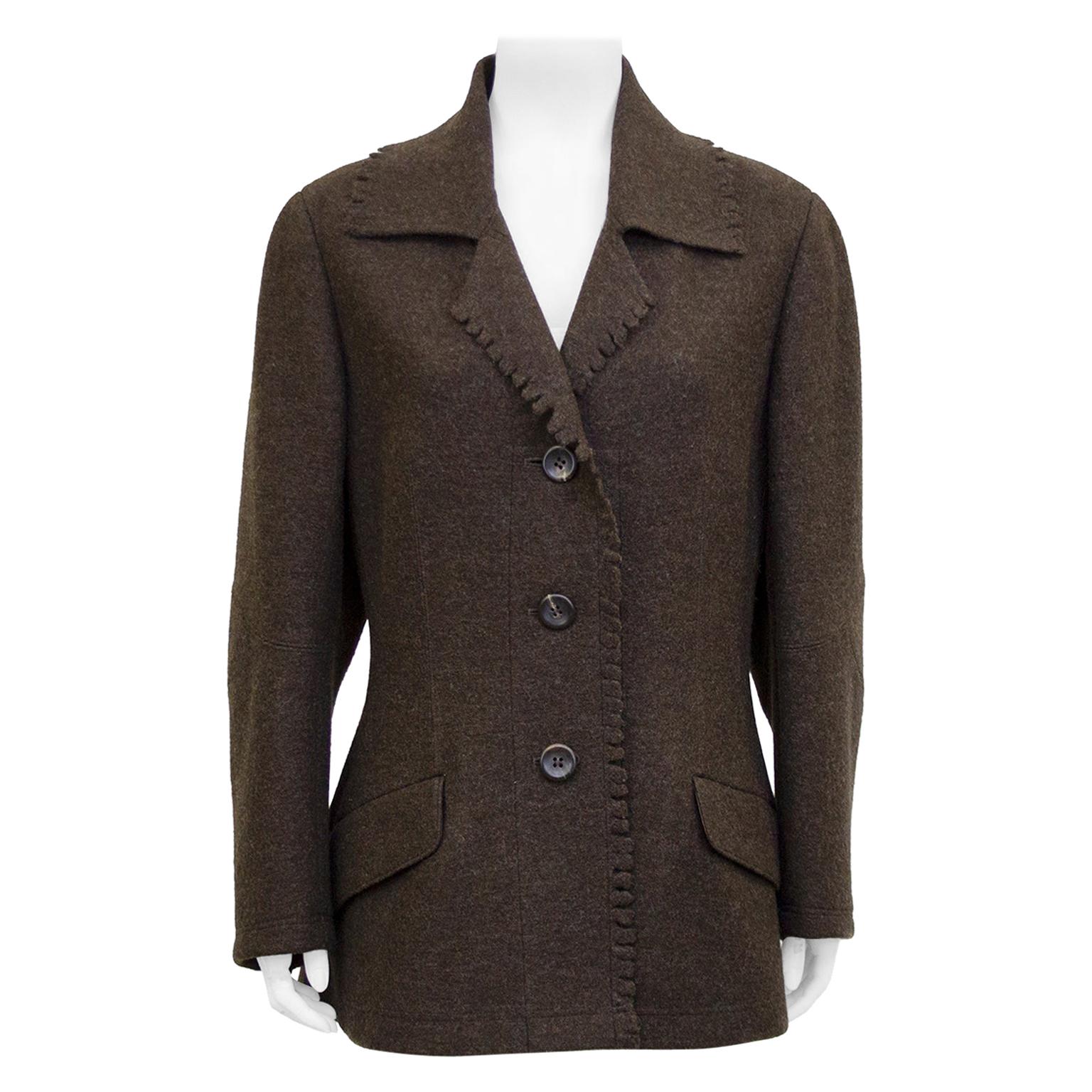 1990s Issey Miyake Brown Felted Wool Peacoat   For Sale