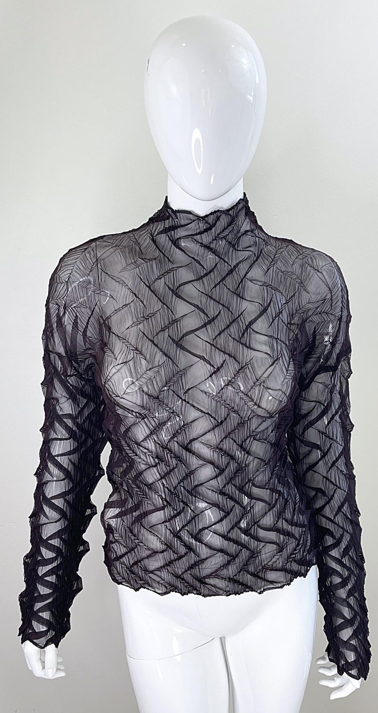 1990s Issey Miyake Chocolate Brown Vintage Pleated 90s Sheer  