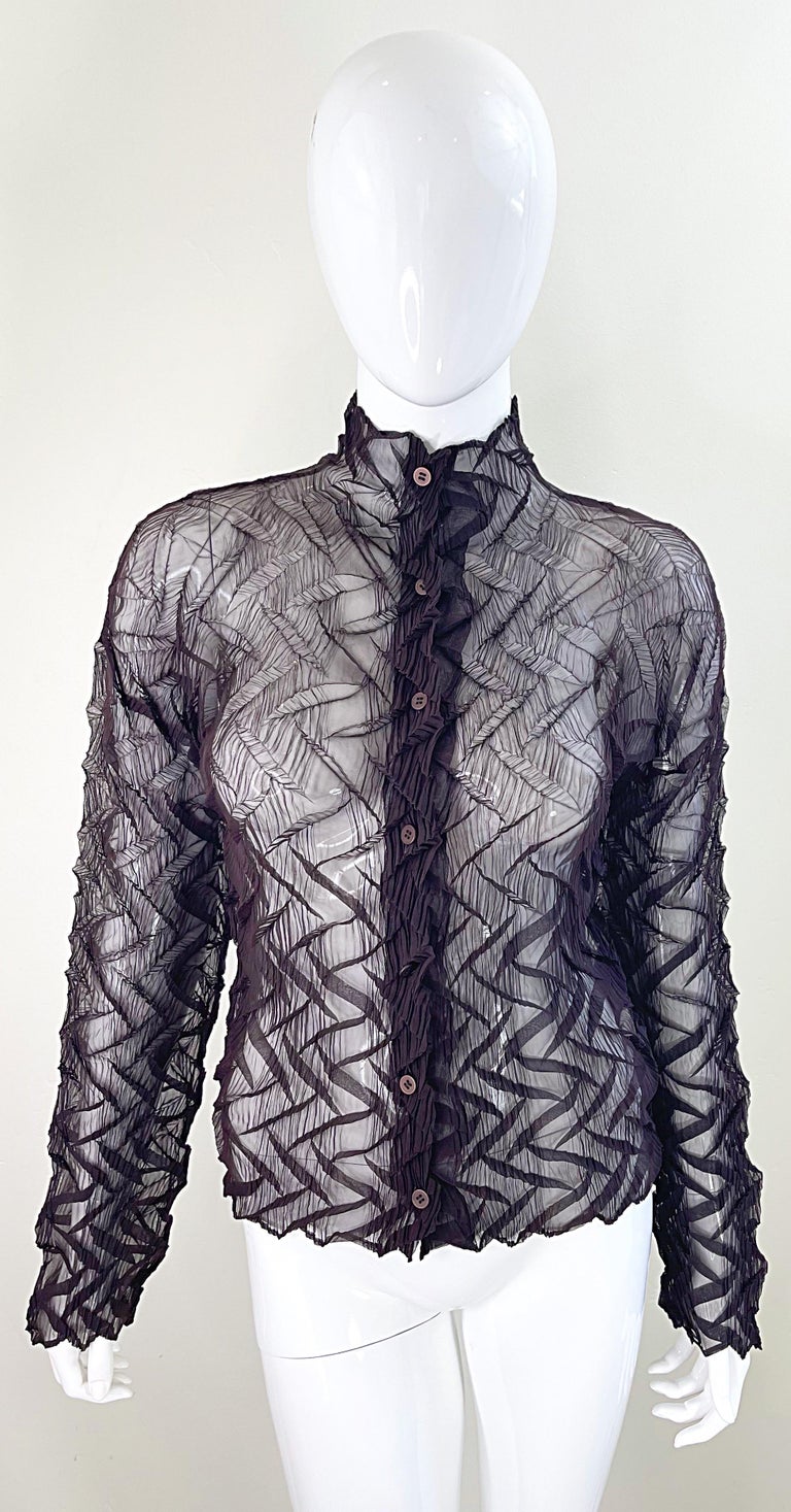 1990s Issey Miyake Chocolate Brown Vintage Pleated 90s Sheer 