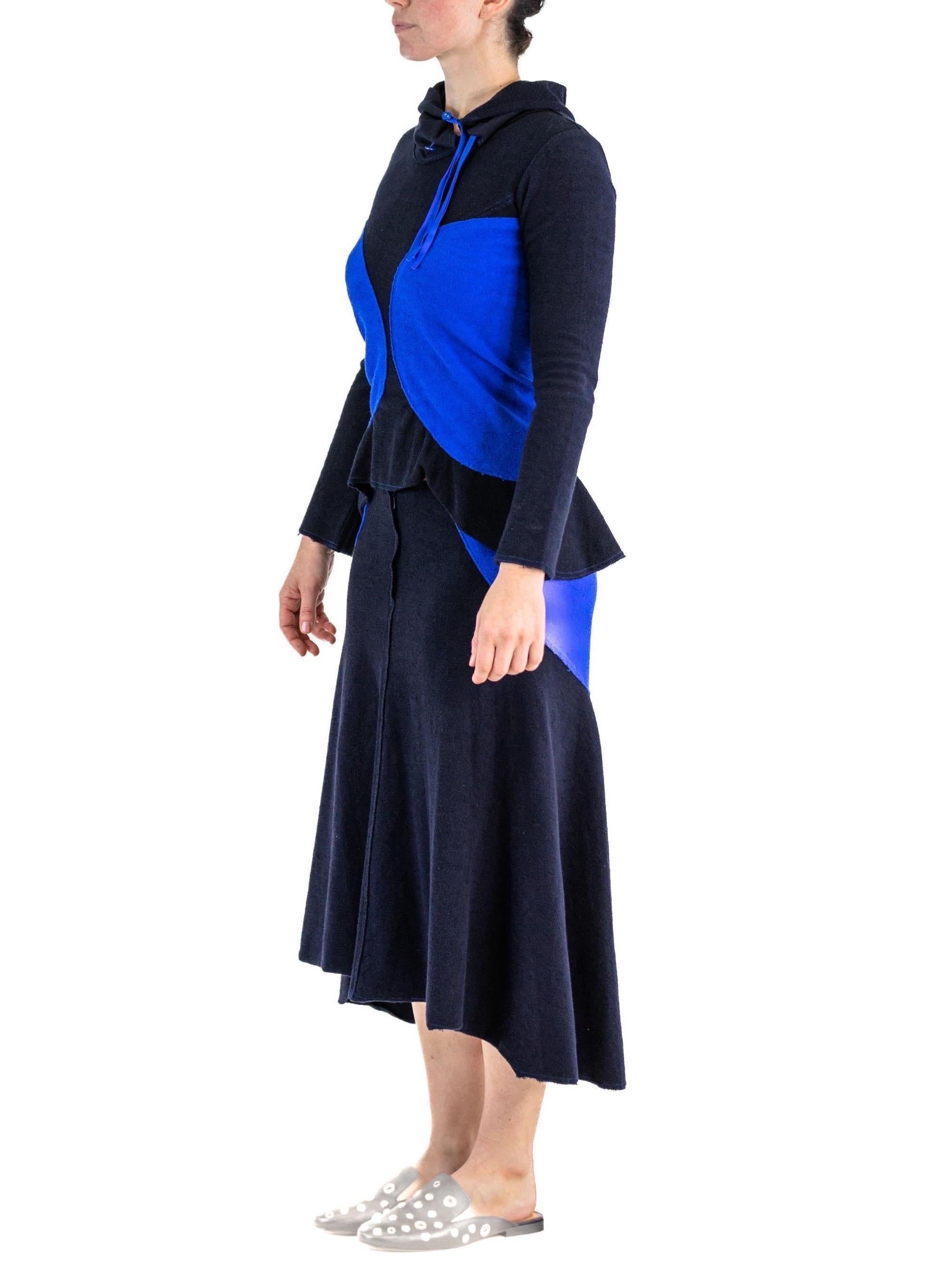 1990S ISSEY MIYAKE Cobalt Blue & Navy Cotton Terry  Colorblock Top Skirt Ensemb In Excellent Condition For Sale In New York, NY