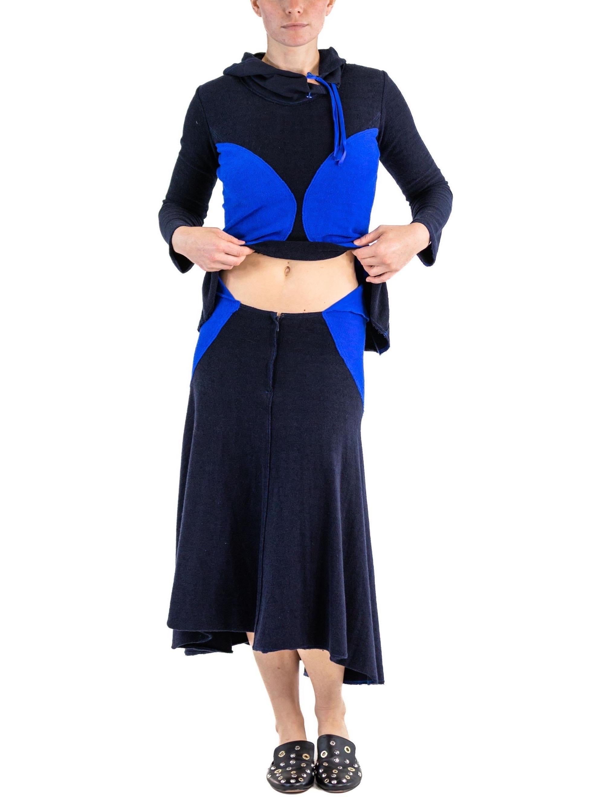 1990S ISSEY MIYAKE Cobalt Blue & Navy Cotton Terry  Colorblock Top Skirt Ensemb For Sale 3