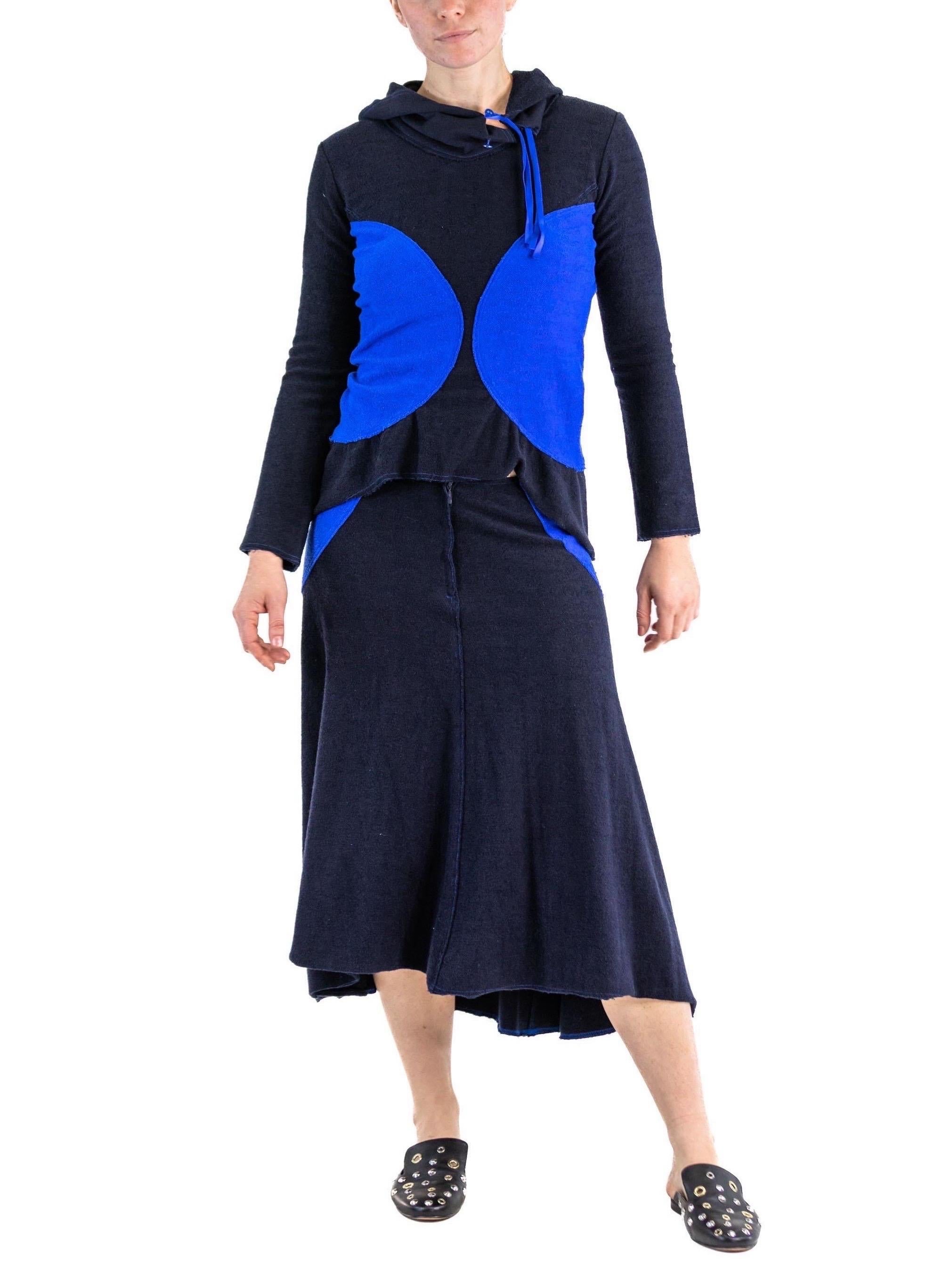 1990S ISSEY MIYAKE Cobalt Blue & Navy Cotton Terry  Colorblock Top Skirt Ensemb For Sale 4