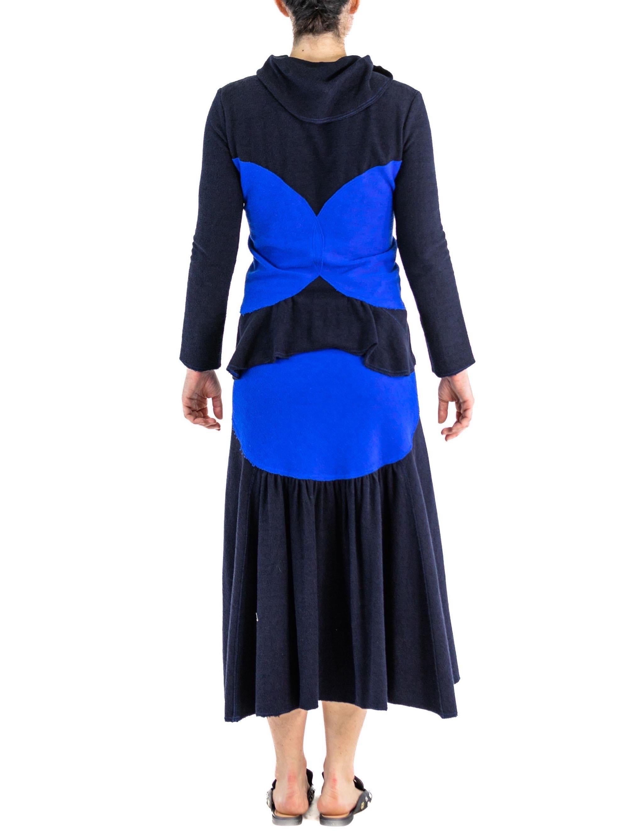1990S ISSEY MIYAKE Cobalt Blue & Navy Cotton Terry  Colorblock Top Skirt Ensemb For Sale 5