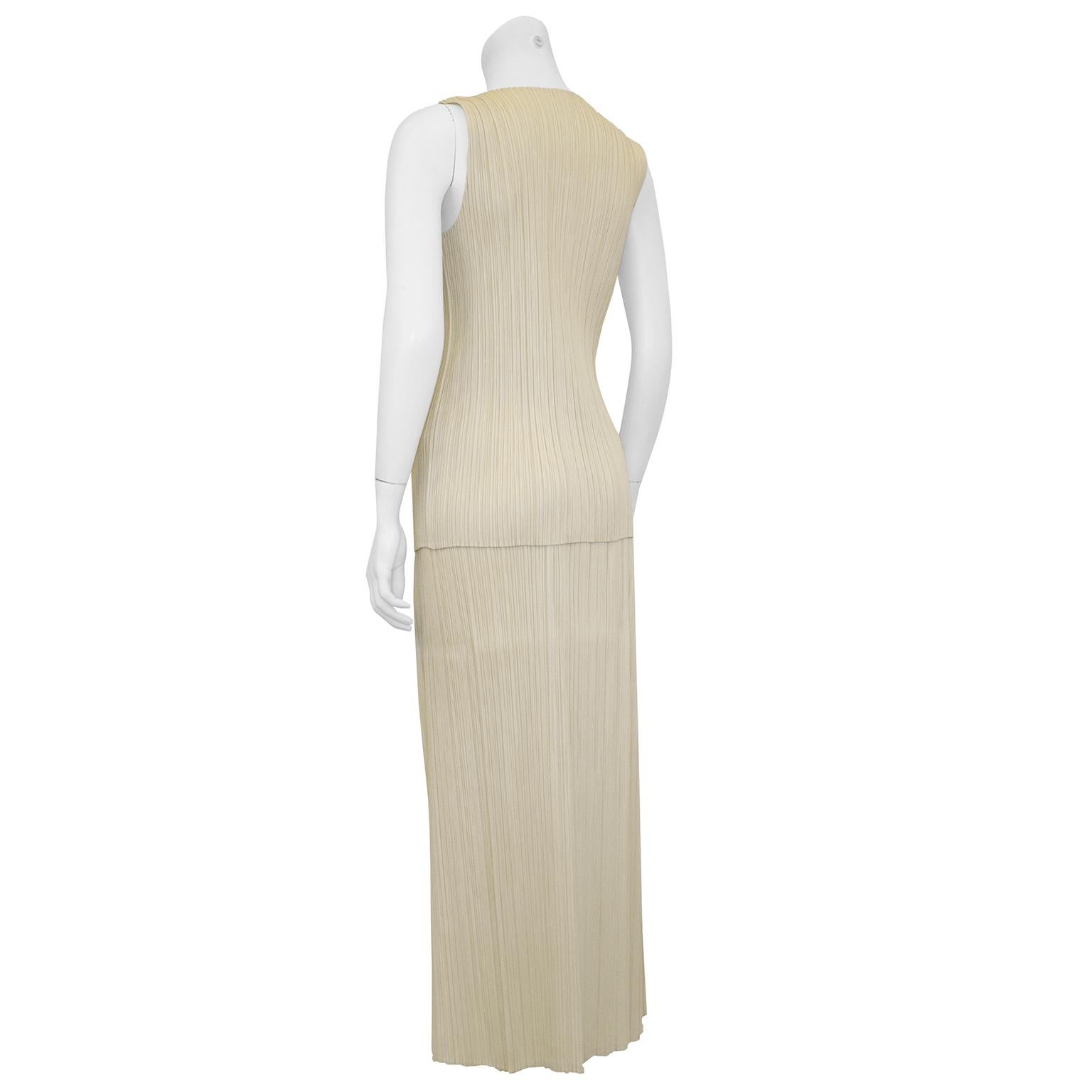 Beige 1990s Issey Miyake Cream Pleated Top and Skirt Ensemble  For Sale