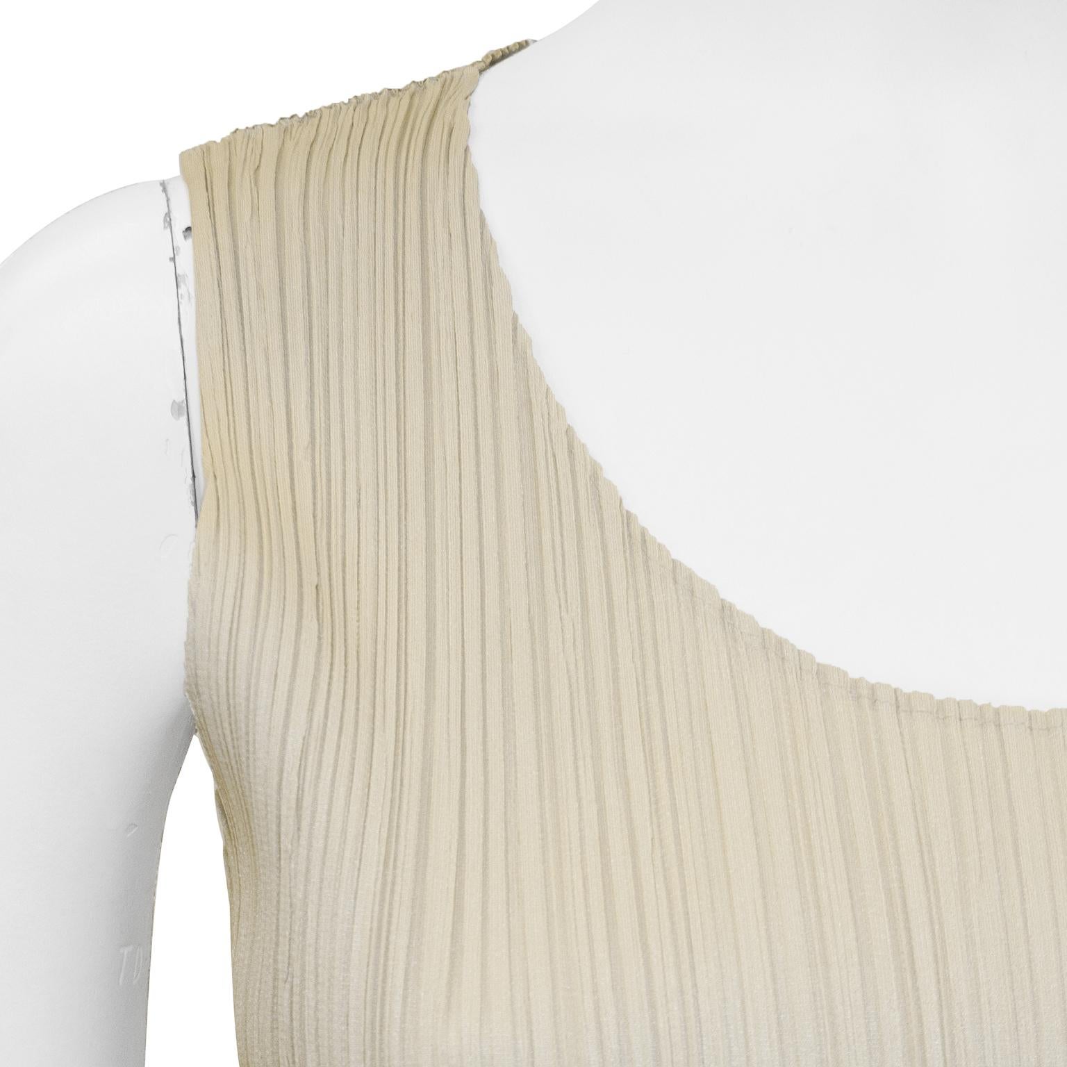 Women's 1990s Issey Miyake Cream Pleated Top and Skirt Ensemble  For Sale