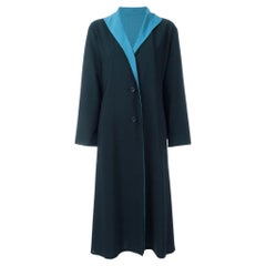 1990s Issey Miyake dark blue and light blue wool reversible overcoat