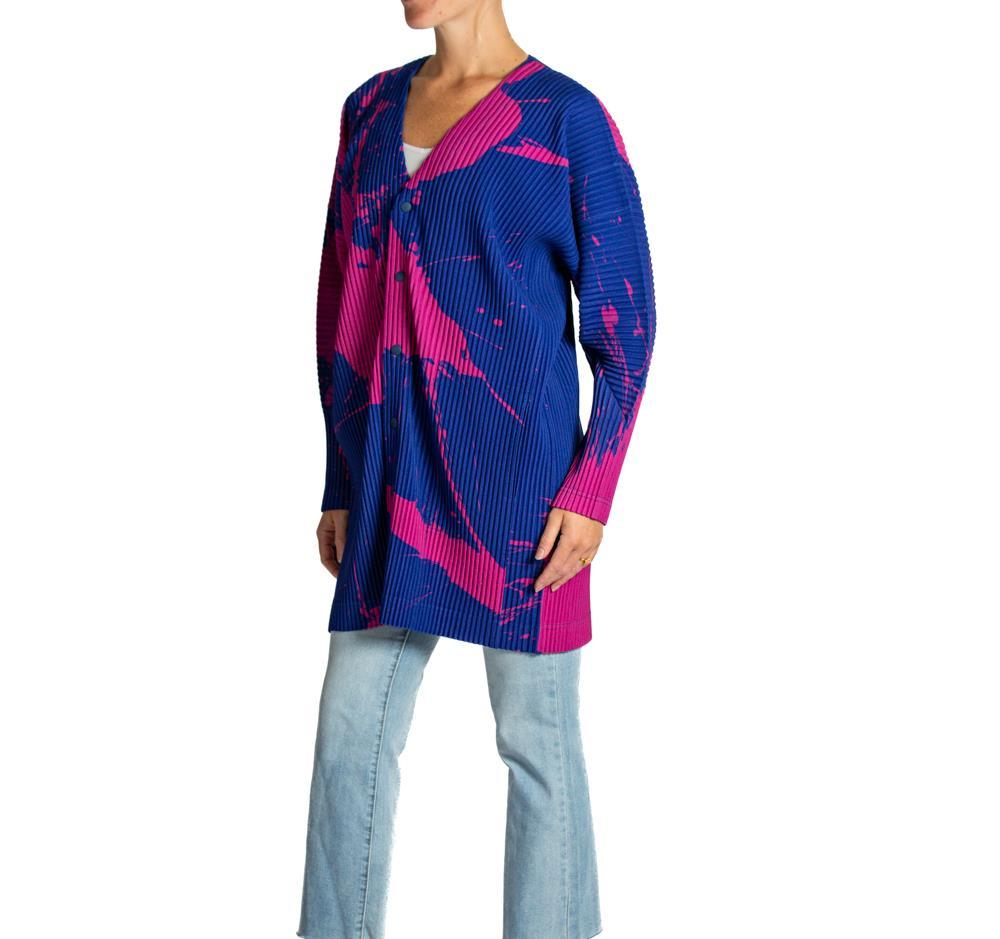 Women's 1990S ISSEY MIYAKE Dark Purple & Fuscia Polyester Pleated Mens Splatter Print J For Sale