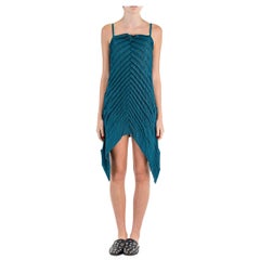 1990S ISSEY MIYAKE - Top lungo plissettato in poliestere Chevron verde smeraldo Avant Garde