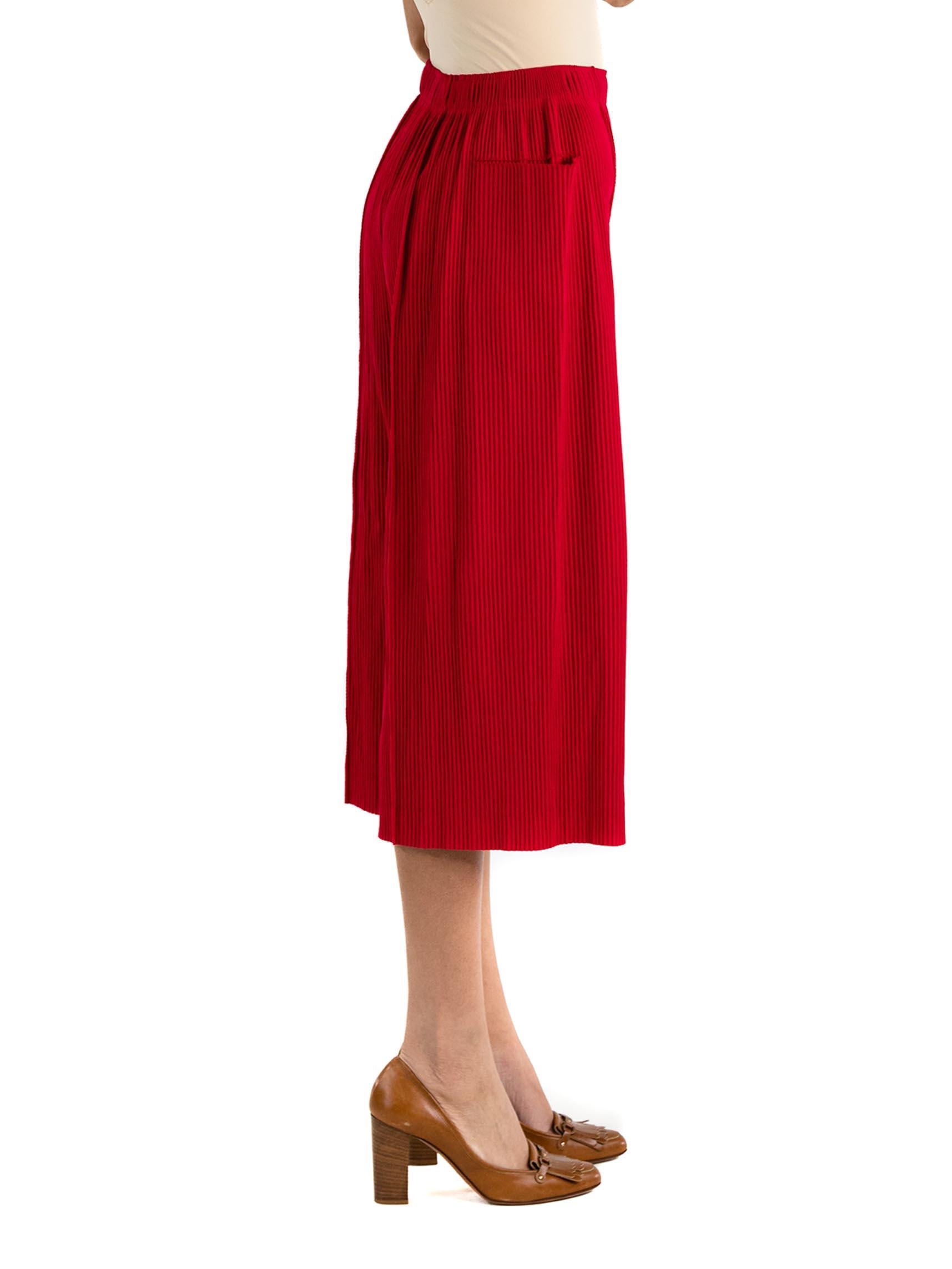 Red 1990S ISSEY MIYAKE Fuchia Pleated Polyester Wide Leg Pants