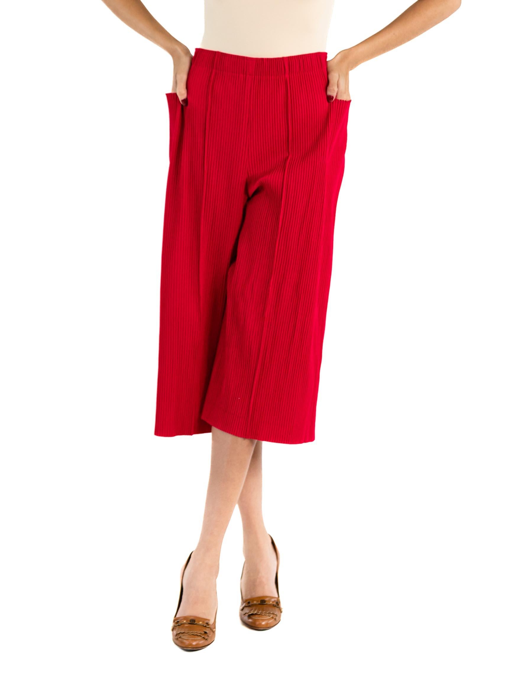 Women's 1990S ISSEY MIYAKE Fuchia Pleated Polyester Wide Leg Pants For Sale