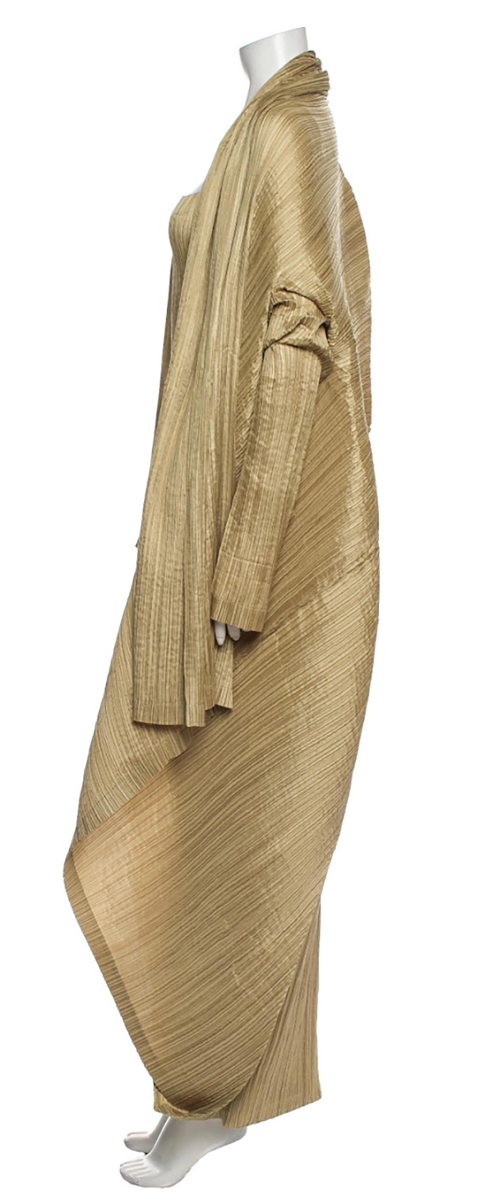 1990s Issey Miyake Gold Metallic Pleated Evening Gown  1