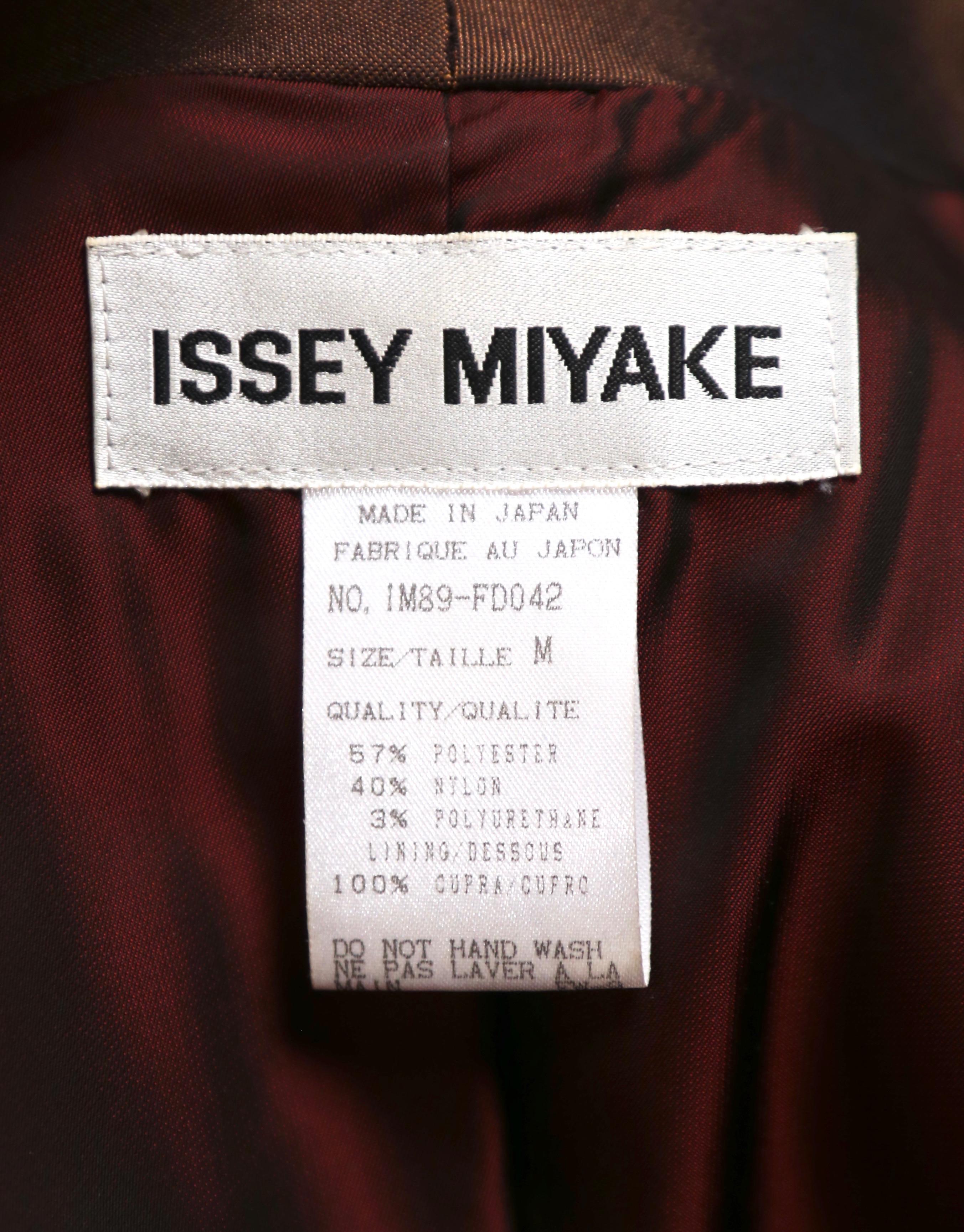 1990's ISSEY MIYAKE iridescent burgundy draped collar suit For Sale 4