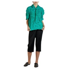 1990S Issey Miyake Chemisier plissé en polyester Greene & Greene Greene